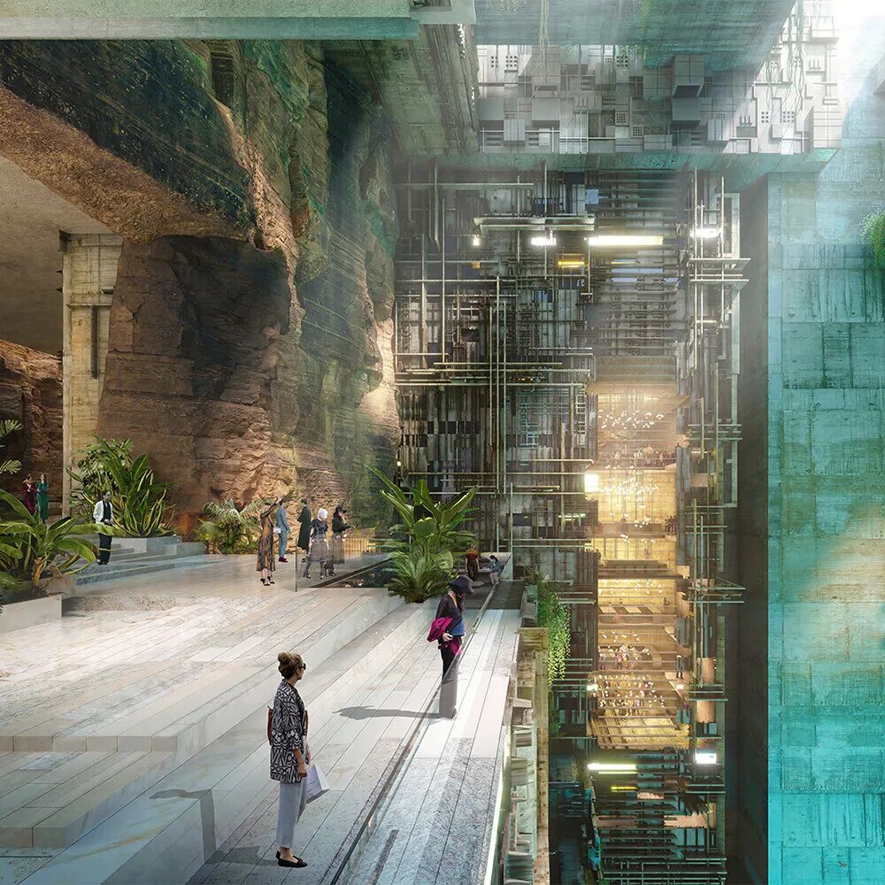 土豪沙特又出神作？450米高山里凿了个“倒立大楼”，进门先坐船钻山洞！网友：先等TheLine建成再说吧……-51