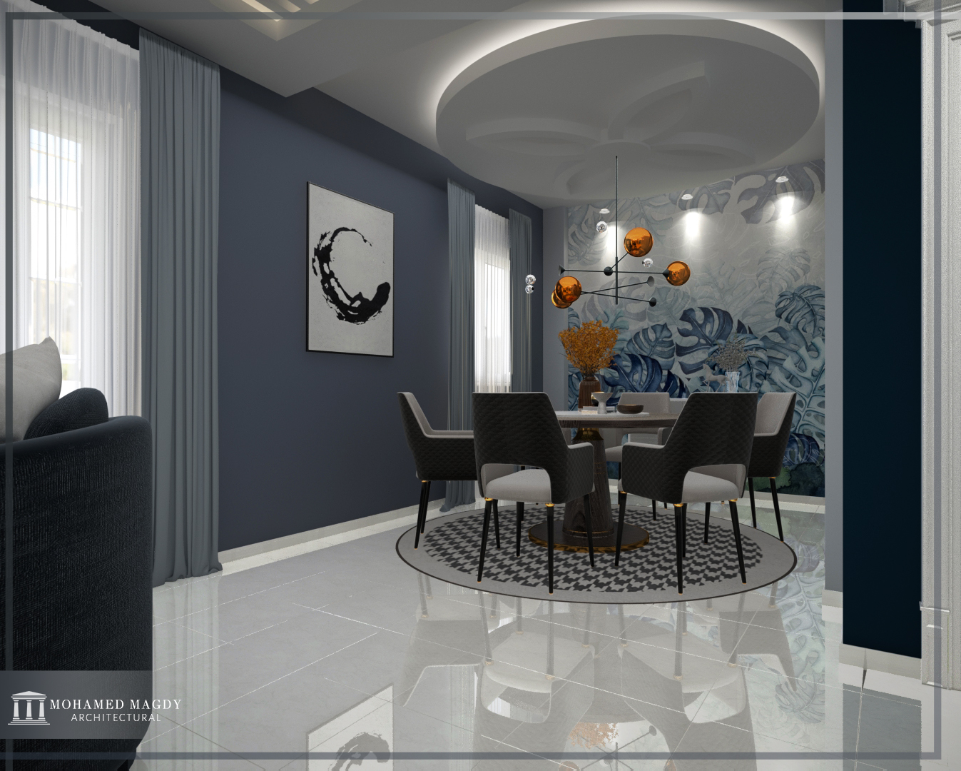 White and blue reception room-3