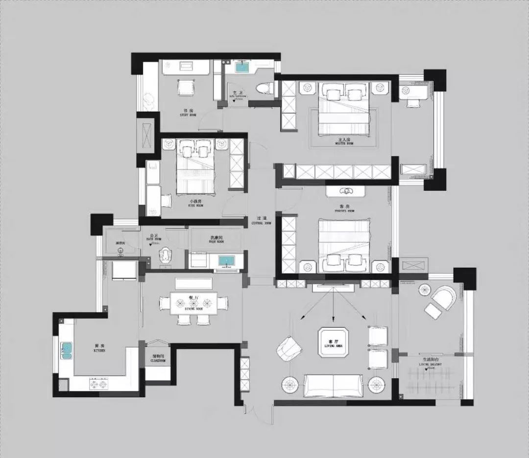 现代美式风,162㎡润和又一城住宅设计-25