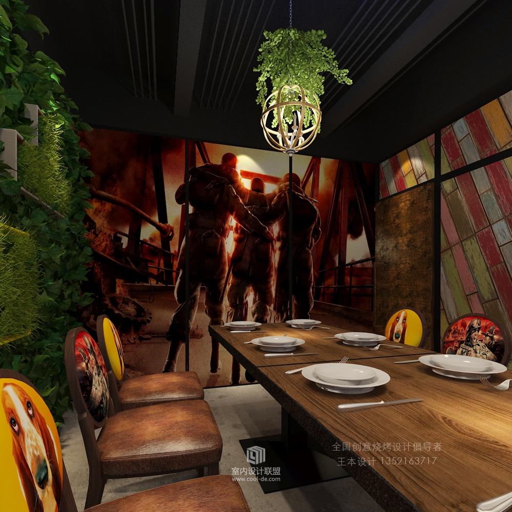 铜陵战友蚝情烧烤店重装设计案例展示，将绿色引入室内一家烧烤店-20