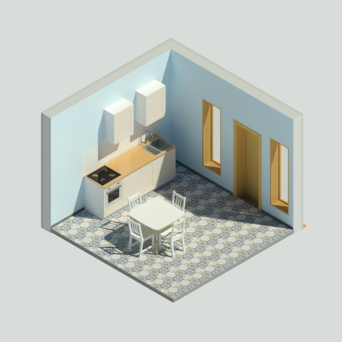 Модель двухэтажного дома + семейства Revit 3D-17