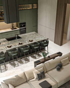 Family living room with Show Kitchen