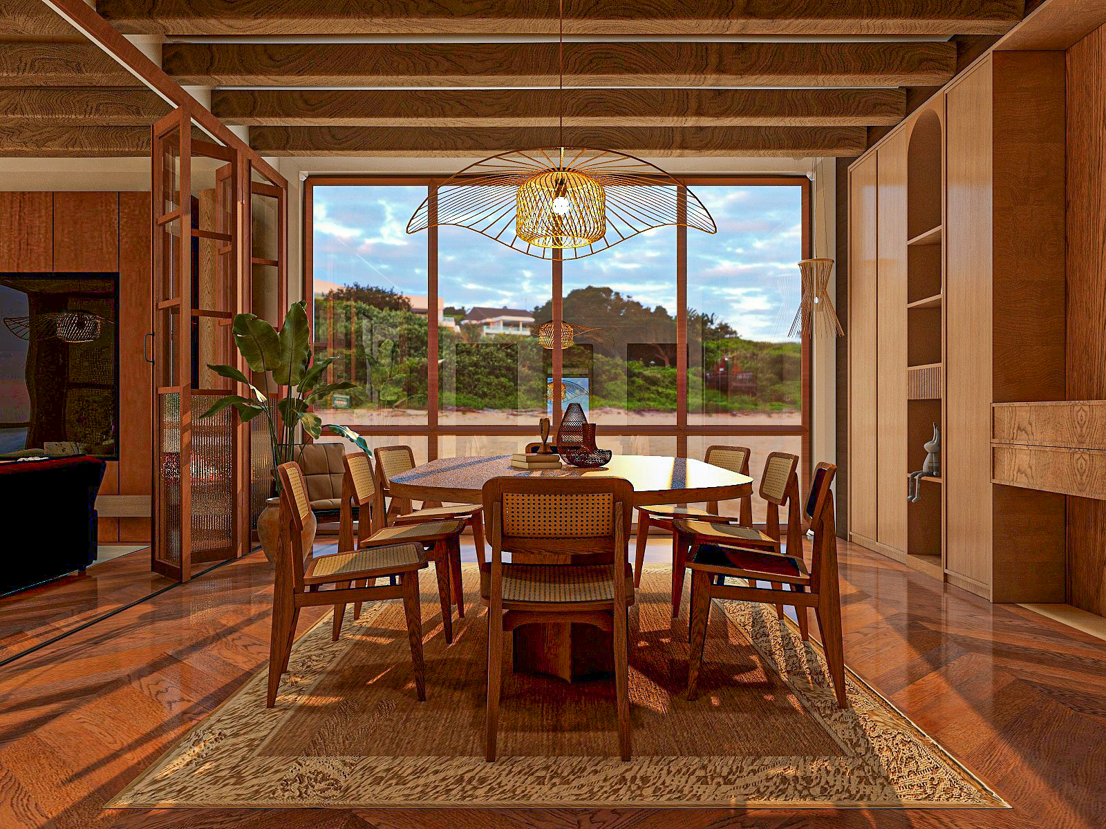 Inviting dining room with tropical influence.-5