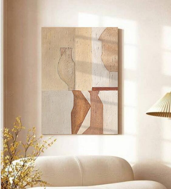  油画北欧抽象装饰画样板间客厅关挂画淡雅粉-3