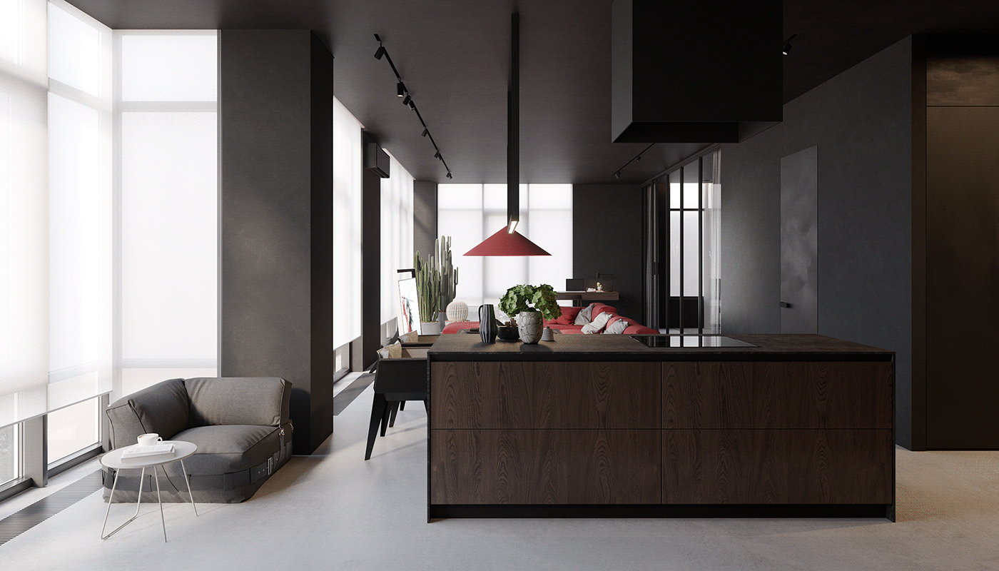 120平 黑红调子 空间设计-7