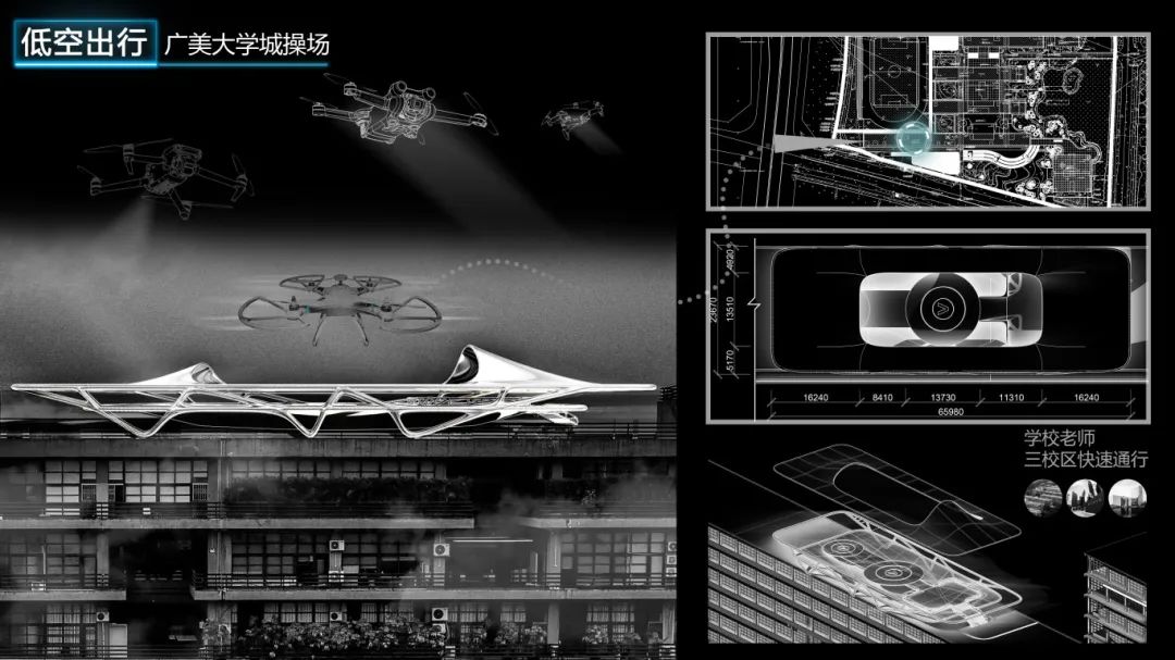 酷哦！广美学弟的惊人工作量！“炫技又不失造型功底”的广美荣誉奖毕设！极具未来感的设计：低空经济重构校园空间结构和未来生活图景！-78