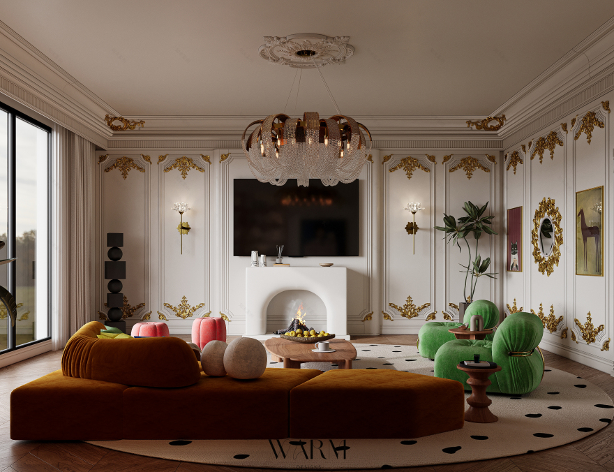 新古典客厅及厨房设计丨Omnia Mohamed-7