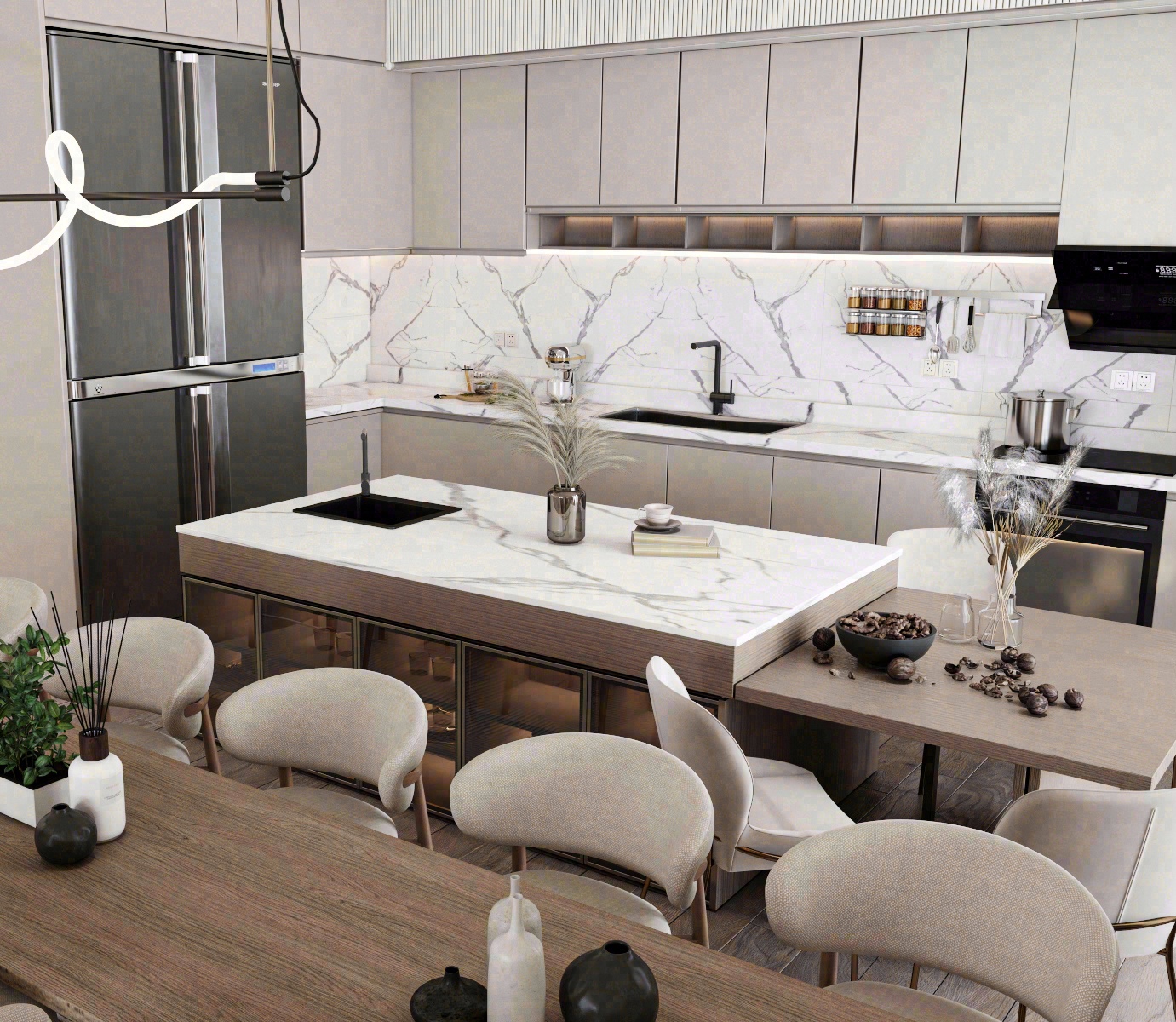 米色起居和用餐区丨美国丨ARCHITECTURE VISION-7