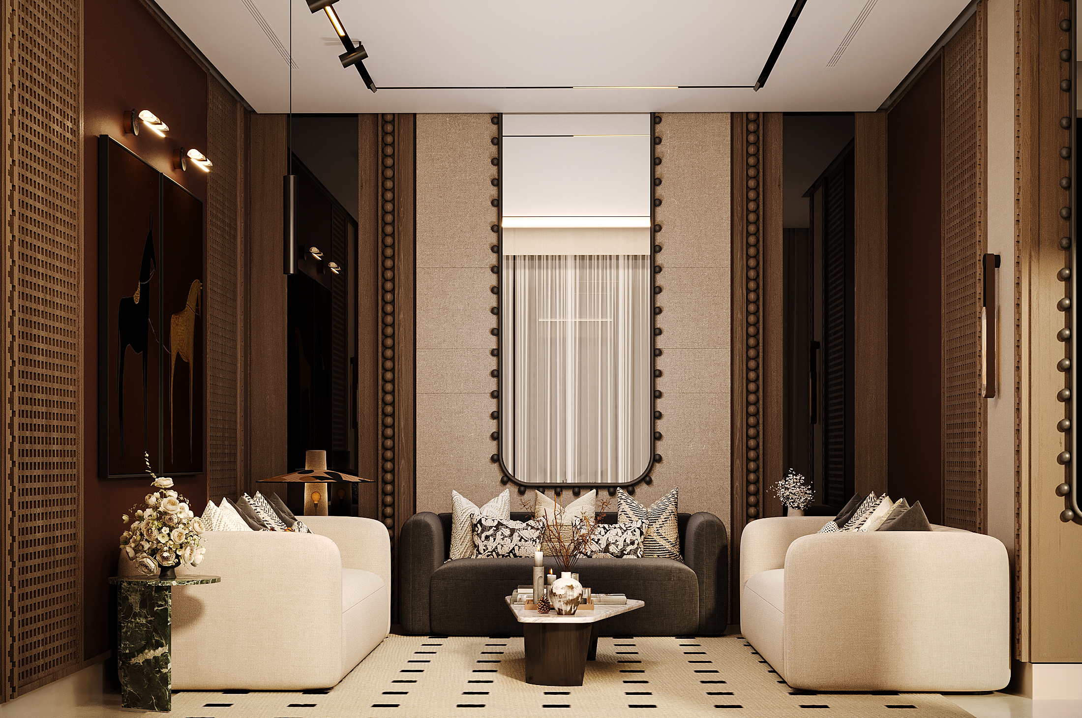 Equestrian Warmth | Contemporary Luxury Living Room-2