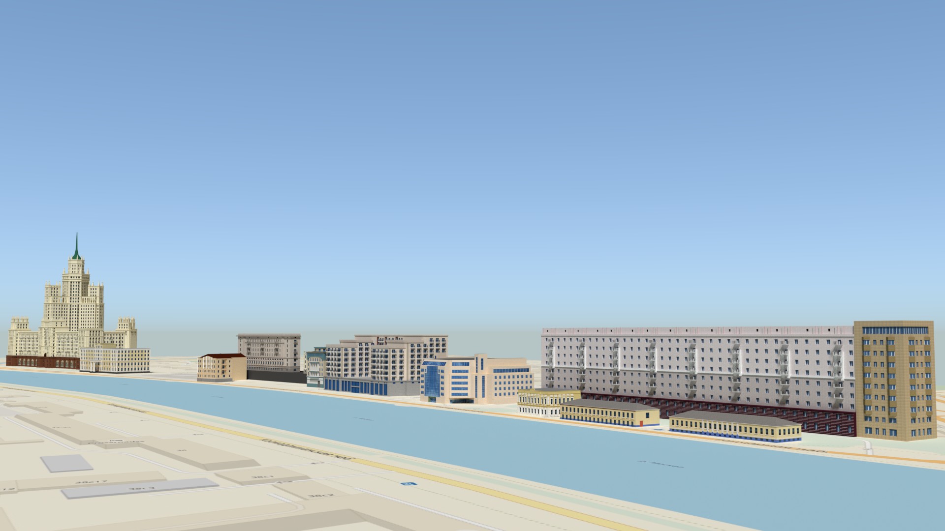 Низкополигональные здания.Набережная реки-Москвы-1