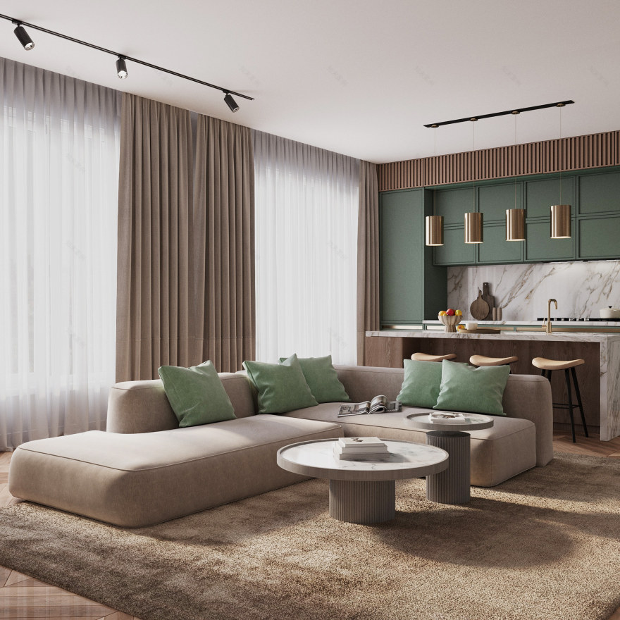 Kitchen & Living Space — Interior Visualization-3