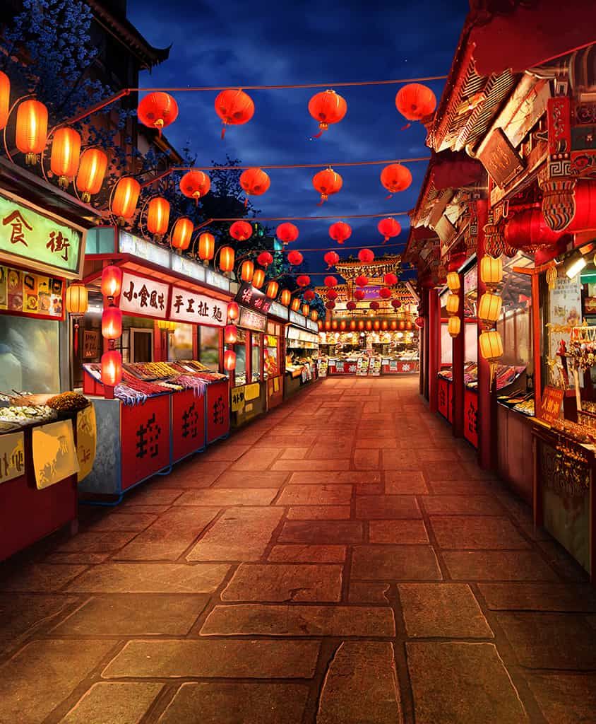 中国风夜市街道