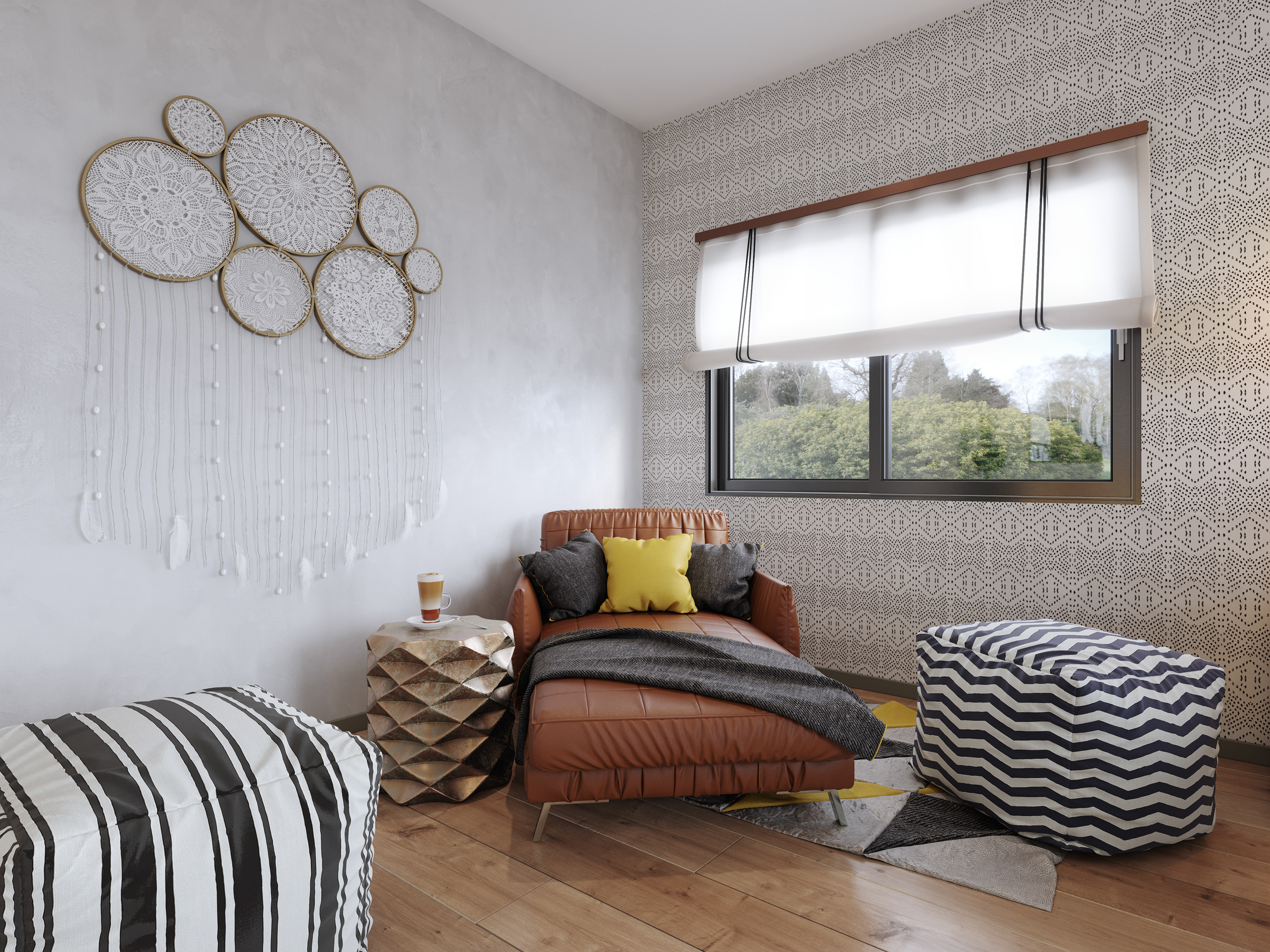 波西米亚卧室与复古工业浴室-3