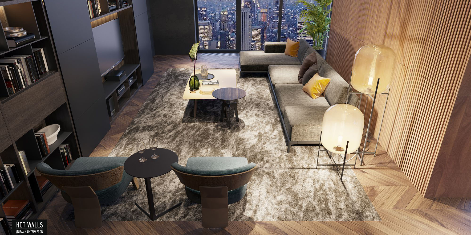 莫斯科公寓设计，融合城市风光与室内美学-1