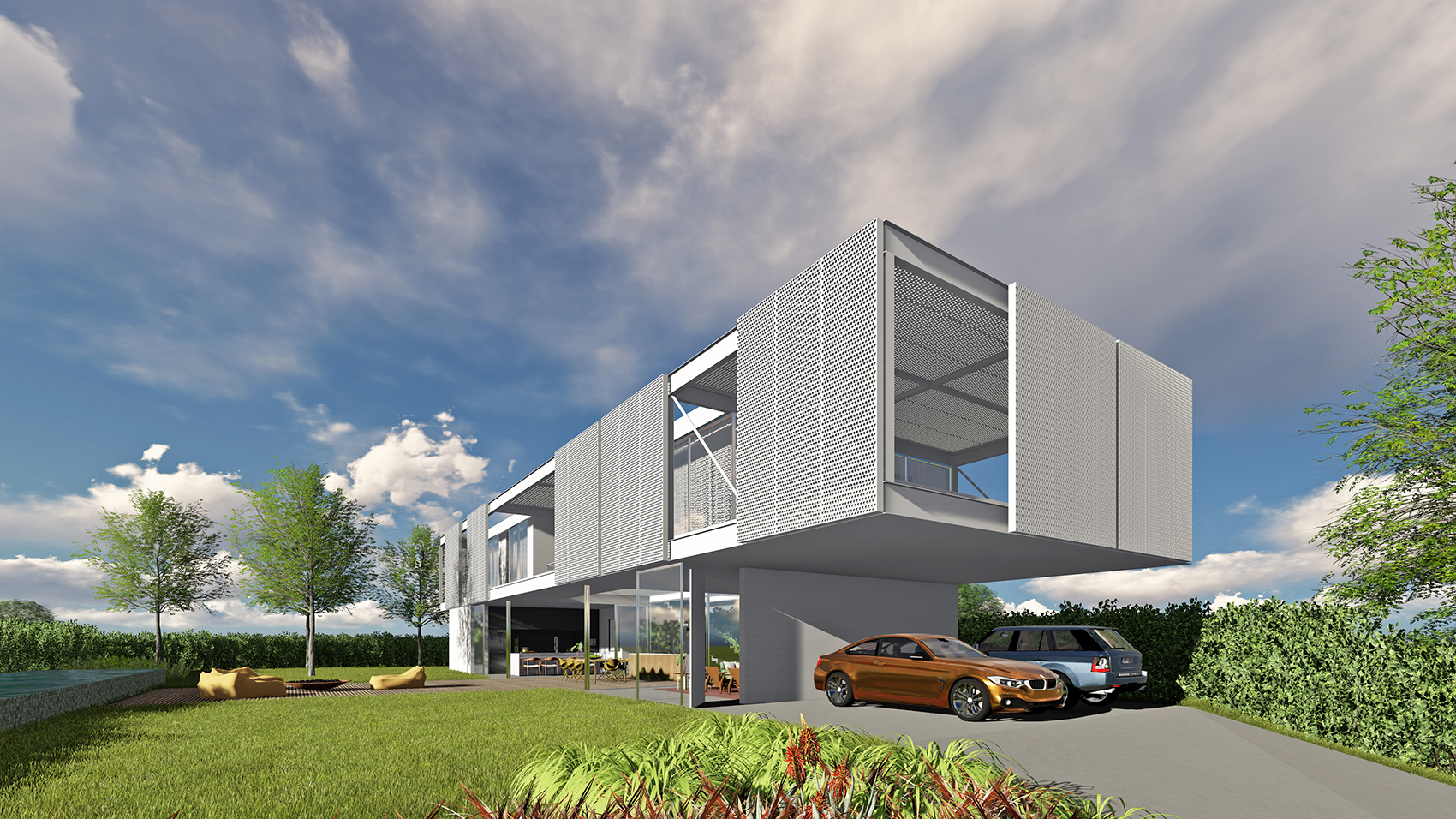 悬浮金属结构光影交织的宜居空间-0