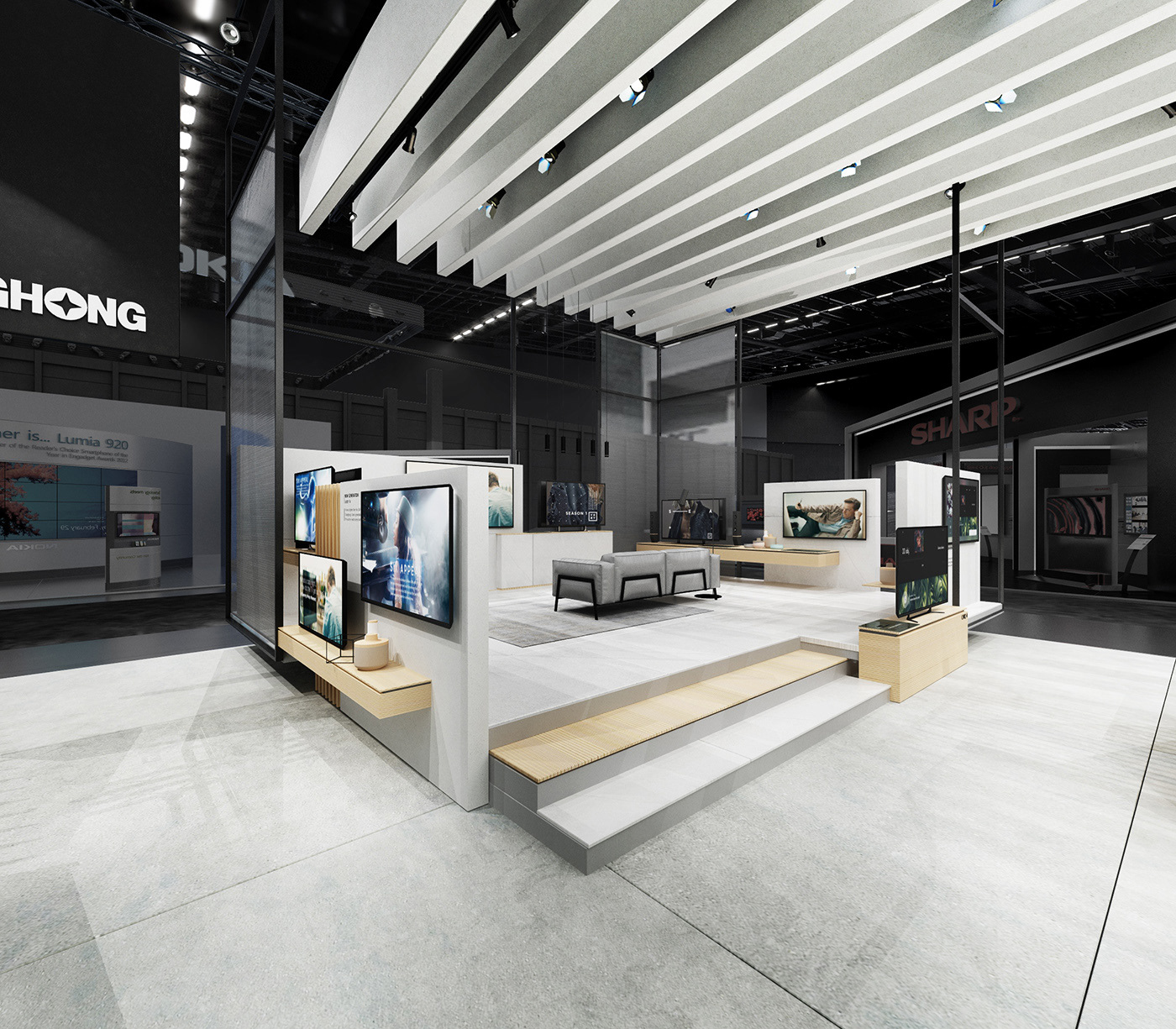 长虹 IFA 柏林展台设计 | 现代建筑模块与智能家居的完美融合-11