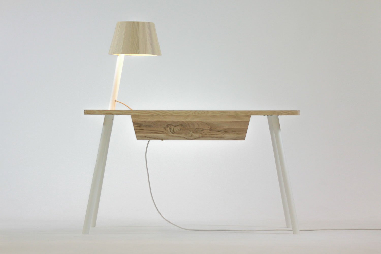 Wood and Aluminum Desk with Built-in Lamp-0