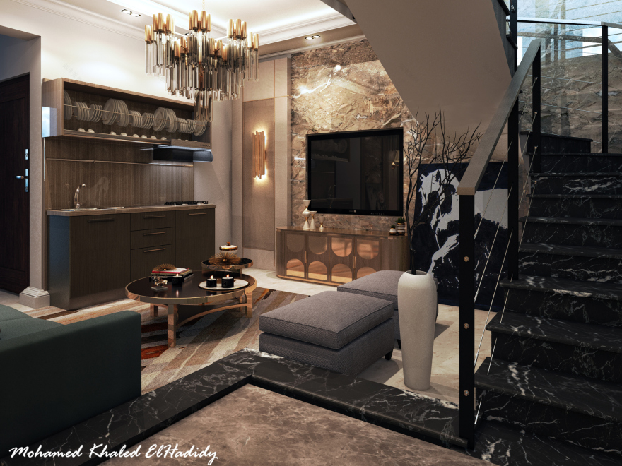 新开罗 110 平米私人别墅接待室设计-4