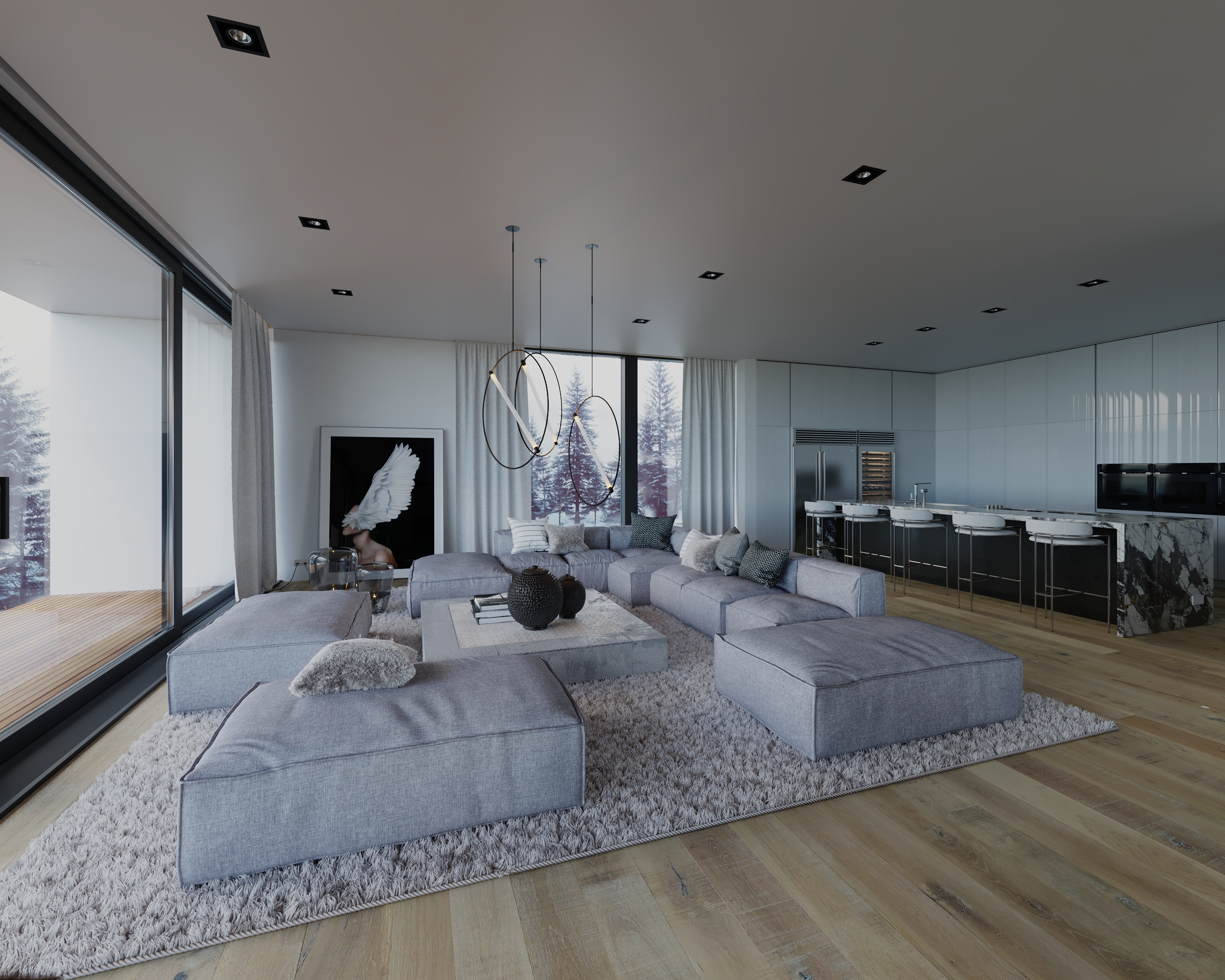 Powder Mountain house visualization. Cinema 4D + Corona-3