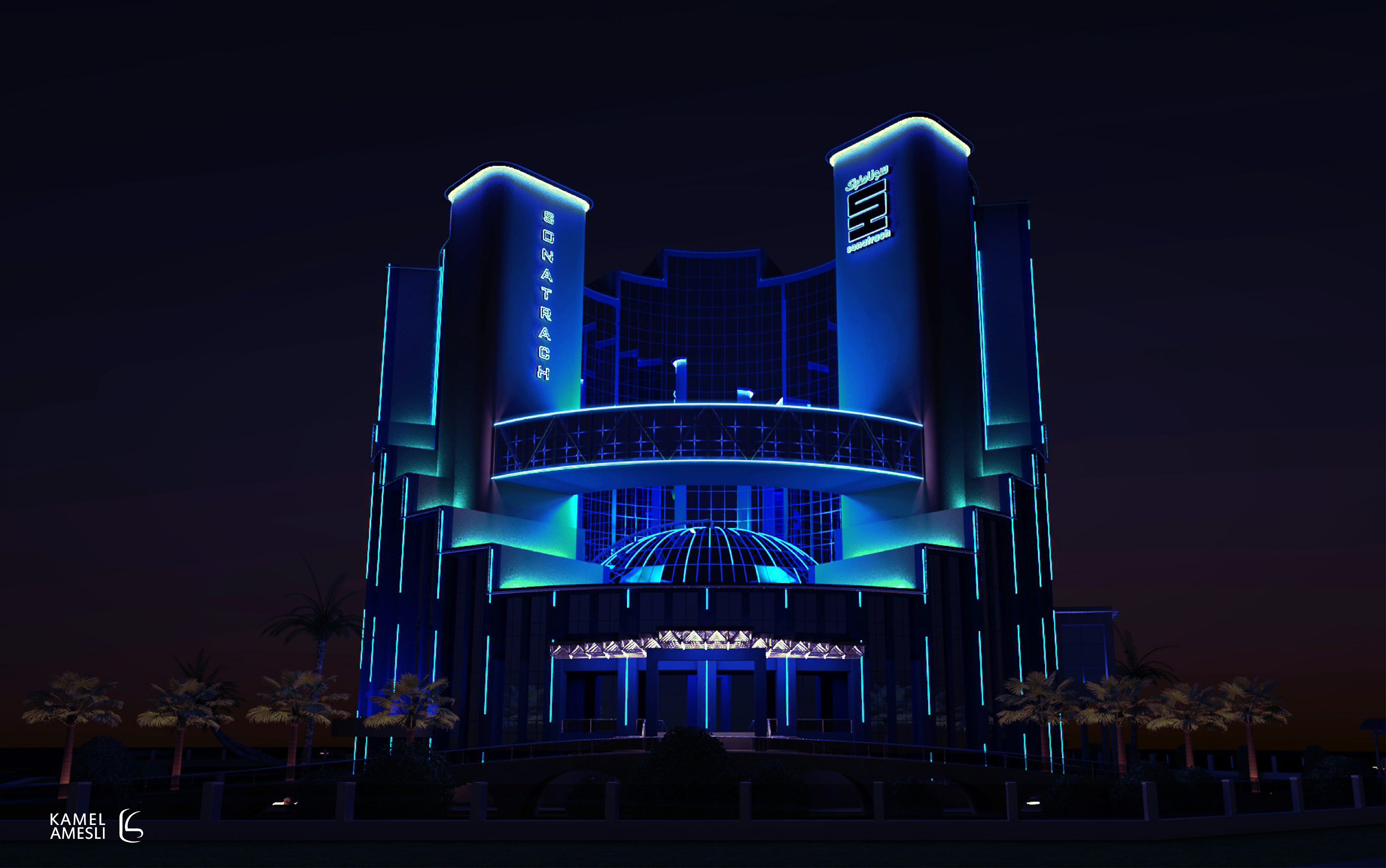 Sonatrach 总部大楼外墙灯光设计-0