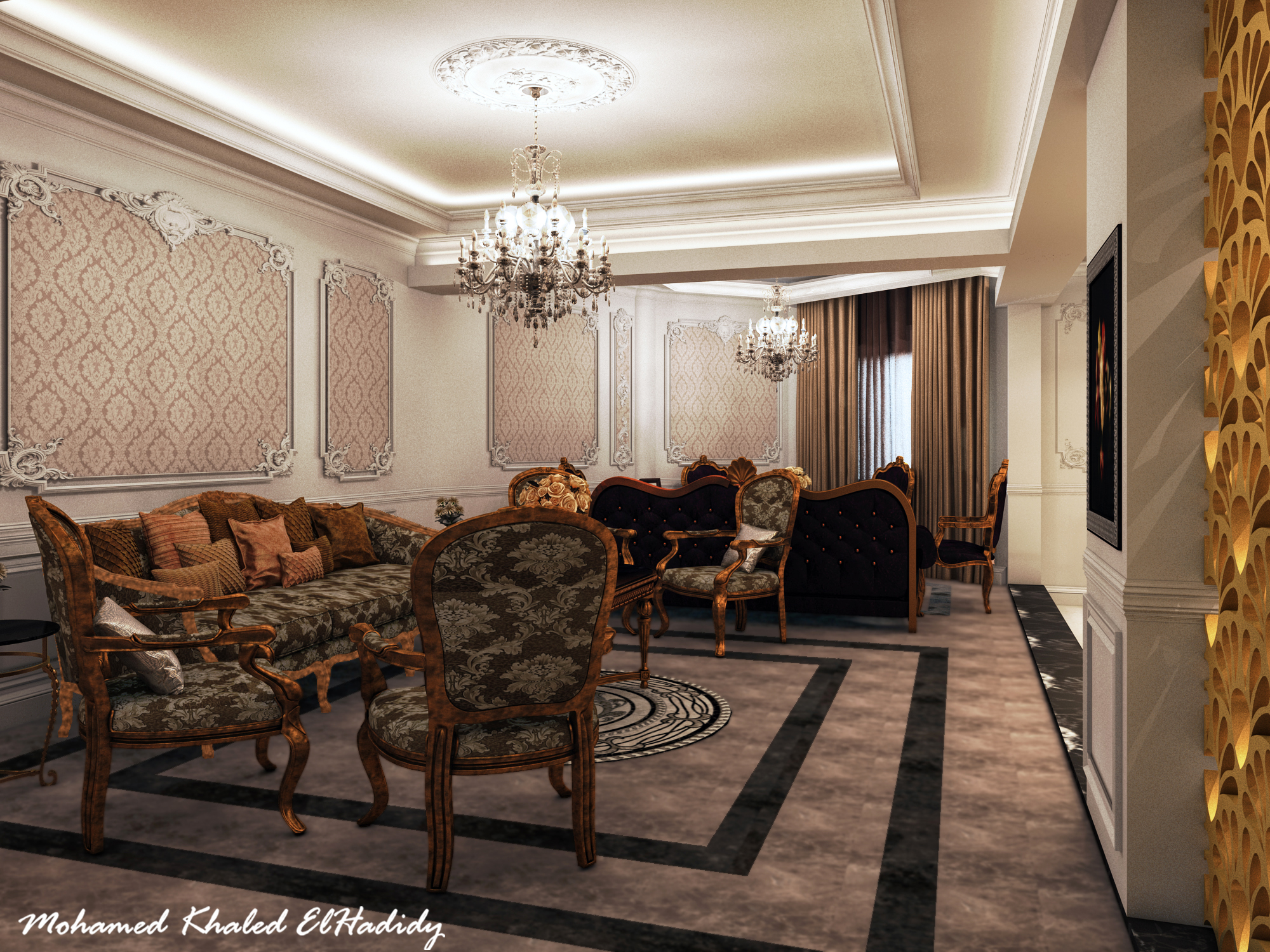 新开罗 110 平米私人别墅接待室设计-7