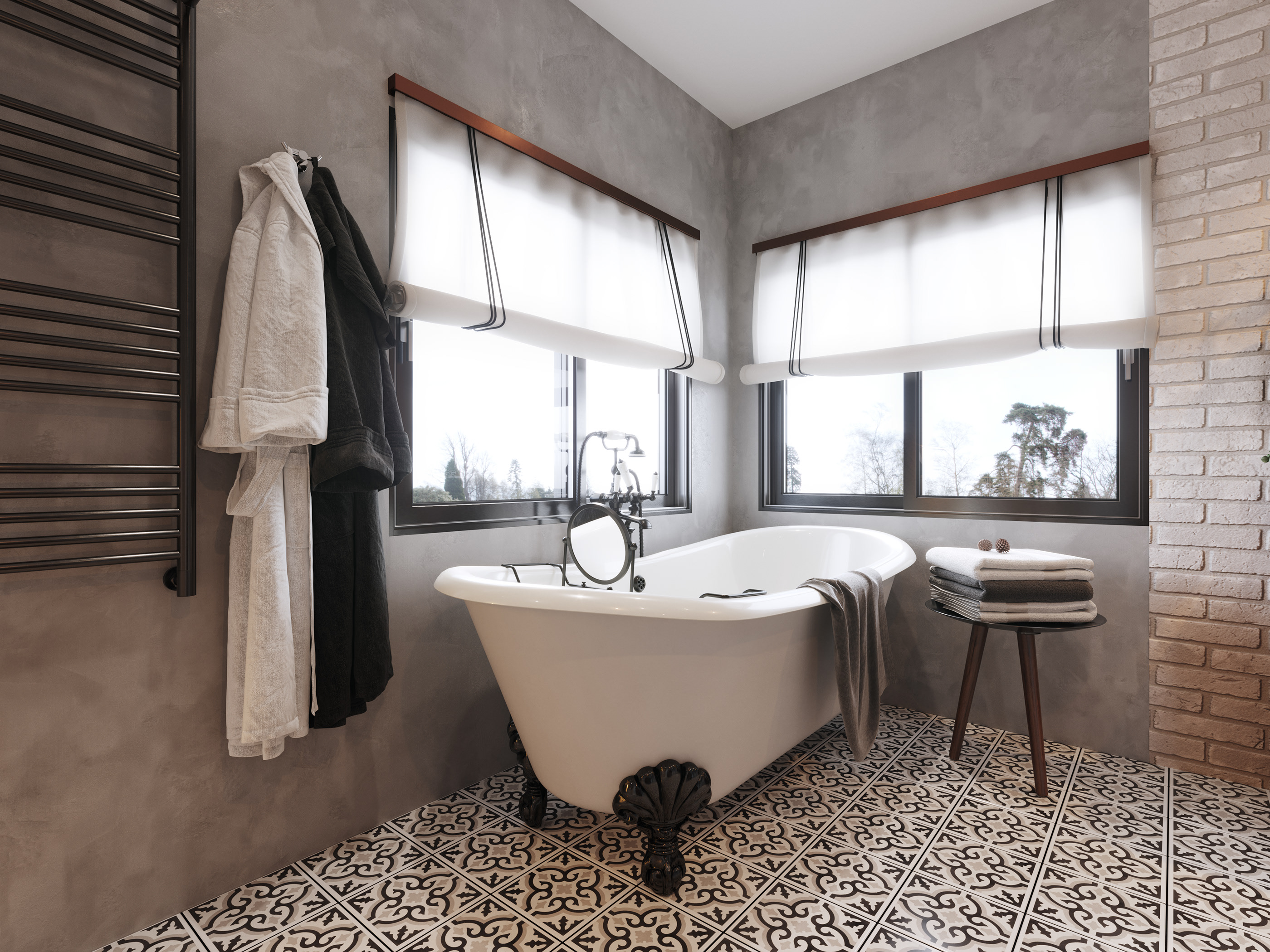 波西米亚卧室与复古工业浴室-6