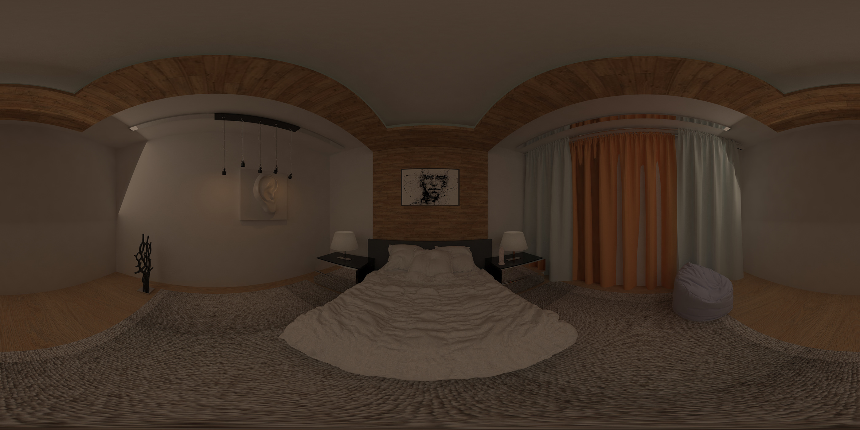 简约卧室设计，360 度全景展示-0