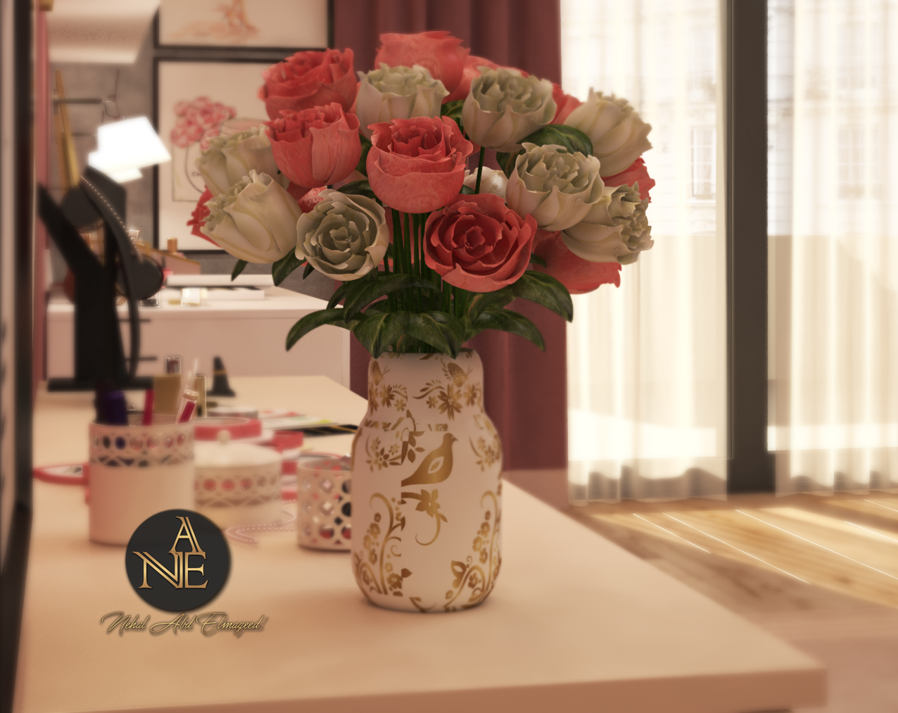 粉色卧室设计 | 温馨现代，渐变粉灰-7