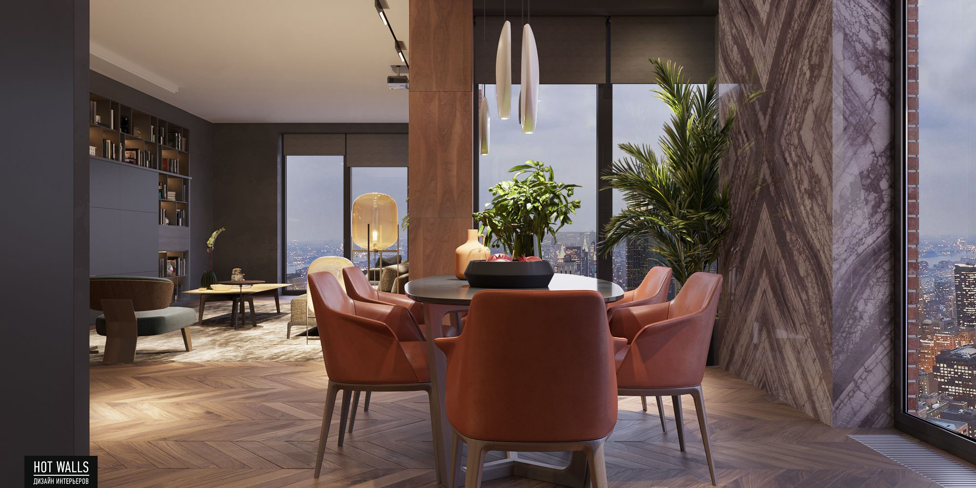 莫斯科公寓设计，融合城市风光与室内美学-6