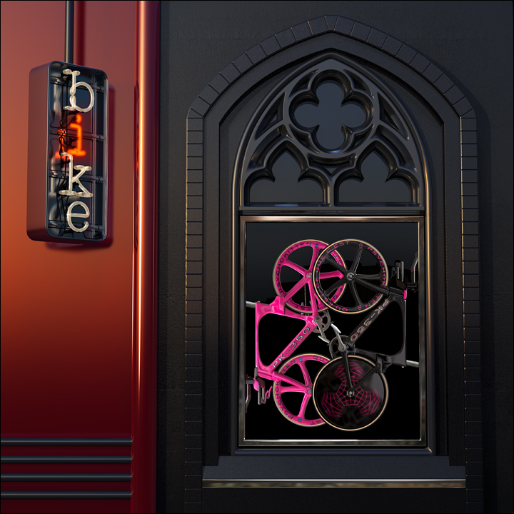 哥特风黑色立面，双自行车与霓虹灯的完美融合-1