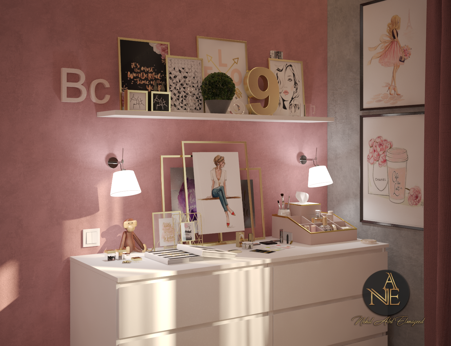 粉色卧室设计 | 温馨现代，渐变粉灰-4