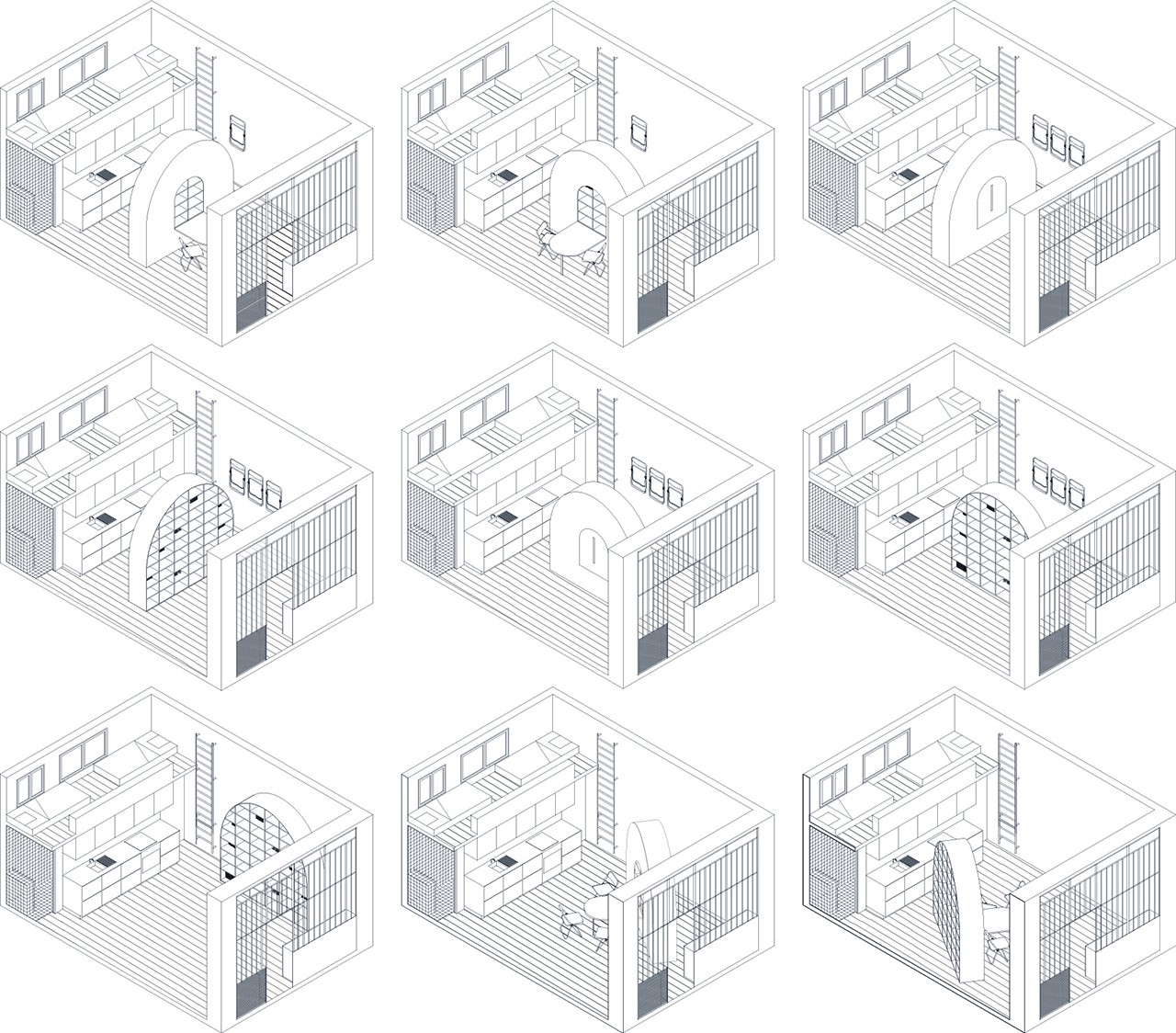 巴黎 30㎡小宅,拱形储物柜打造宽敞空间-5