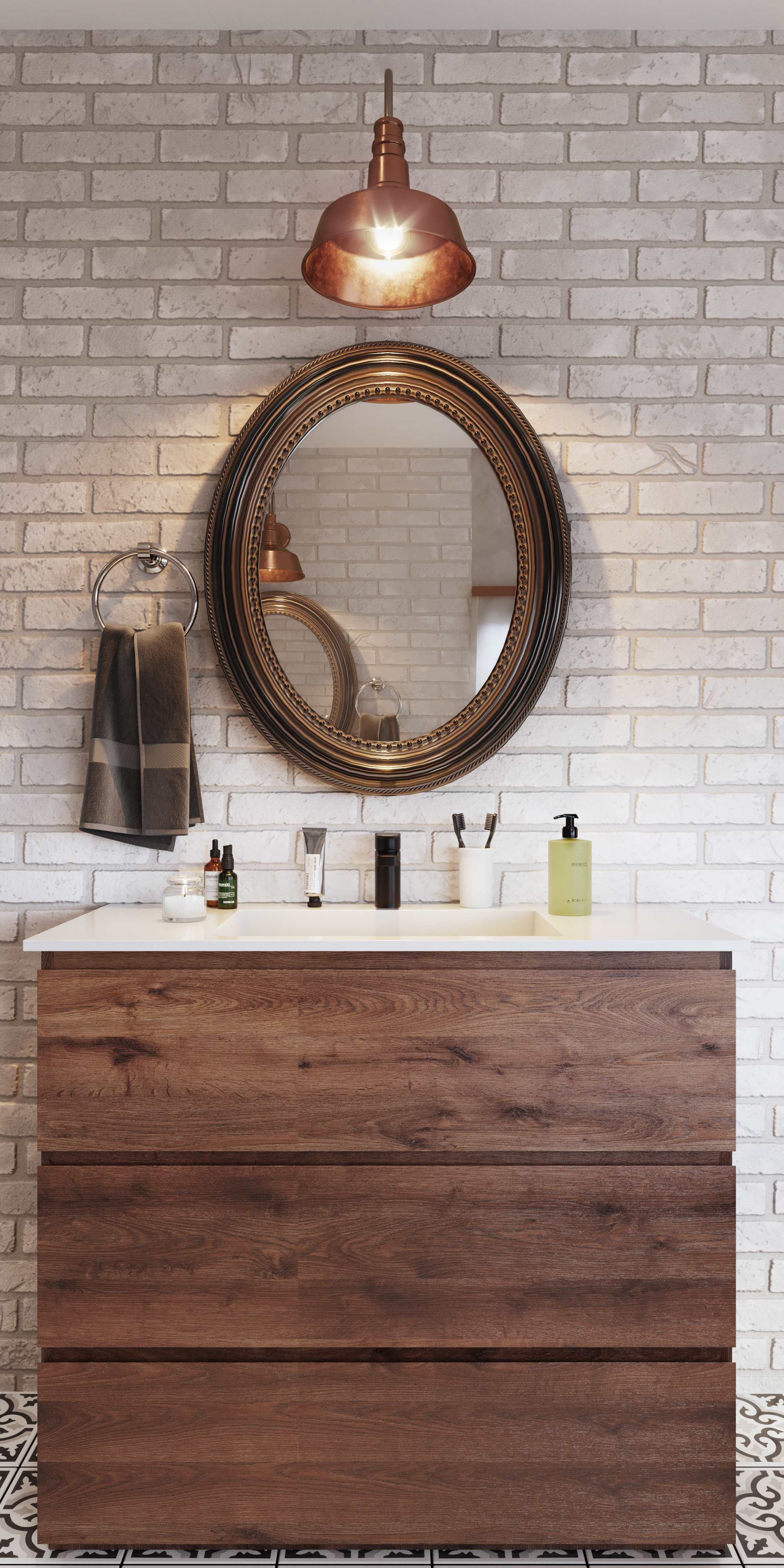 波西米亚卧室与复古工业浴室-8