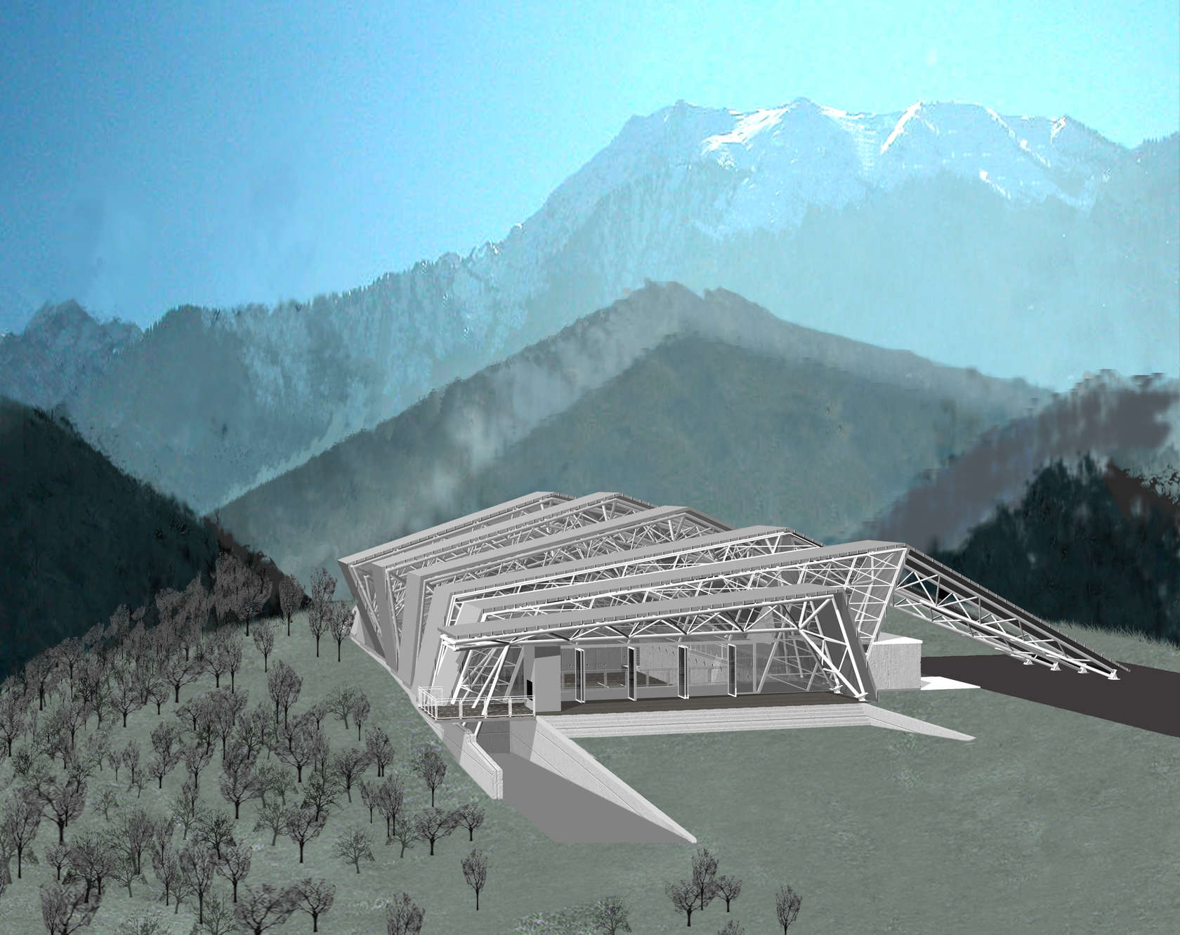 嵌入山间的环保体育中心-3