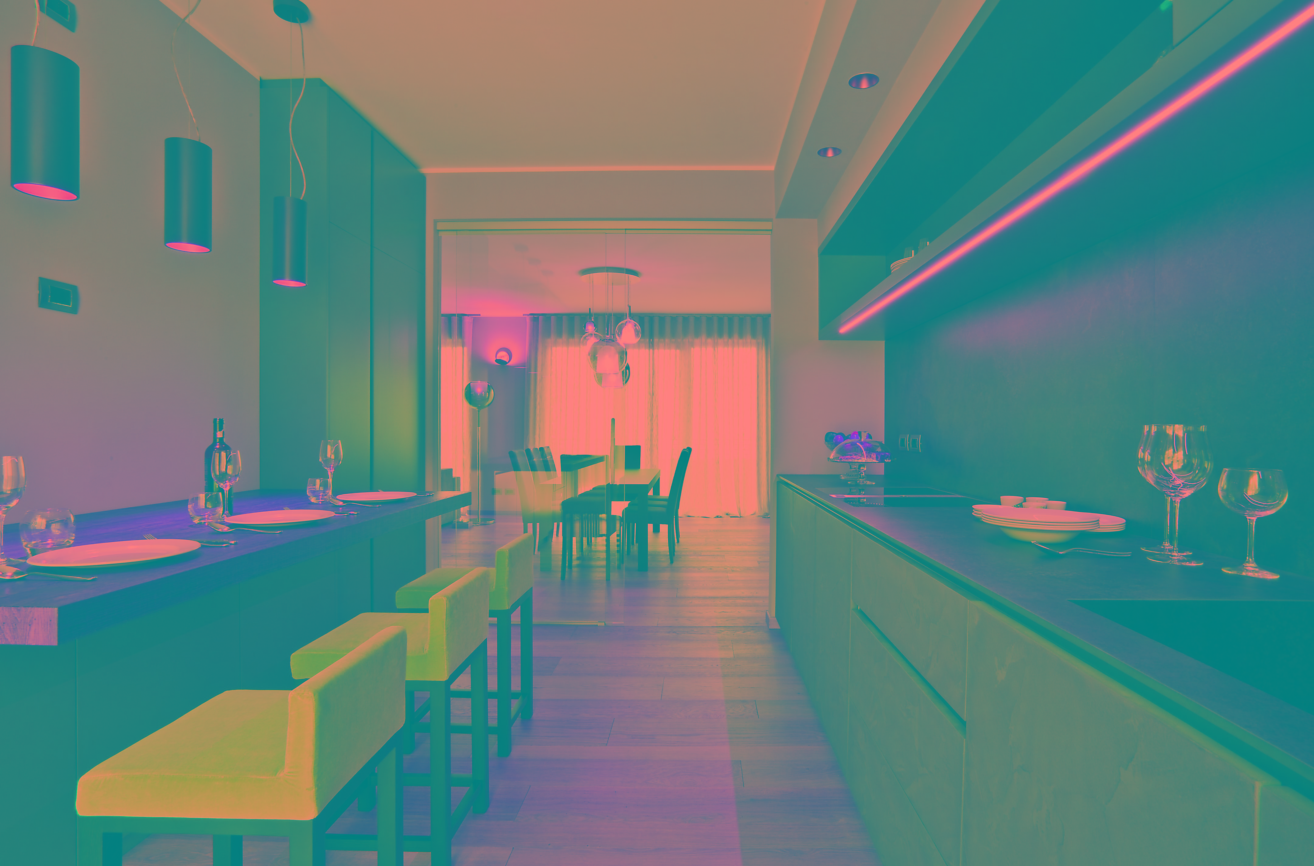 别墅，餐厅·木材和石头-8