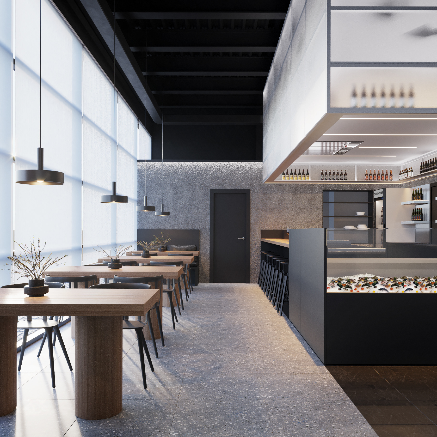 海洋美食餐厅设计 | 黑灰基调的现代海洋风-3