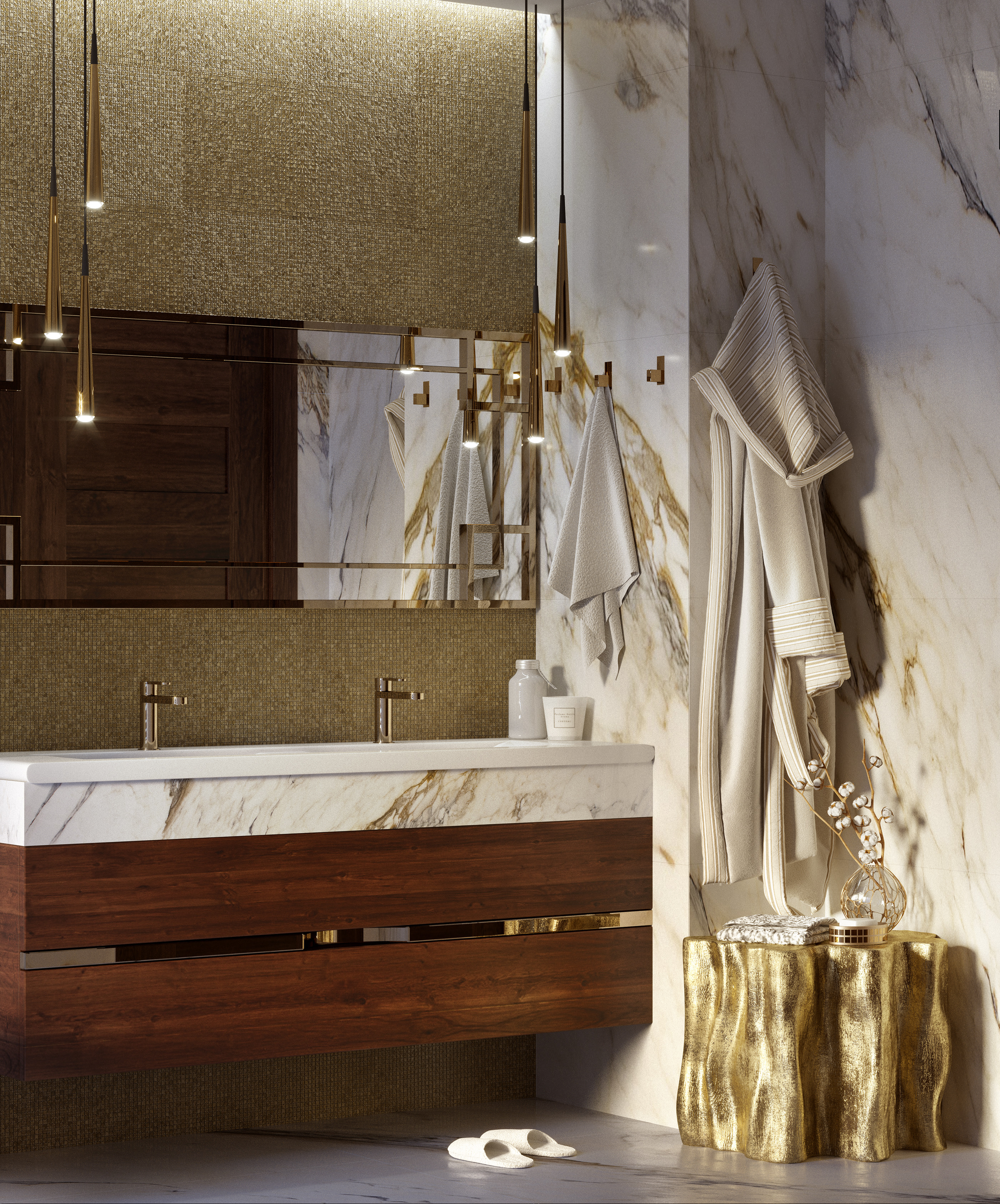 Komarovo 别墅二楼金、银大理石卫生间设计-4