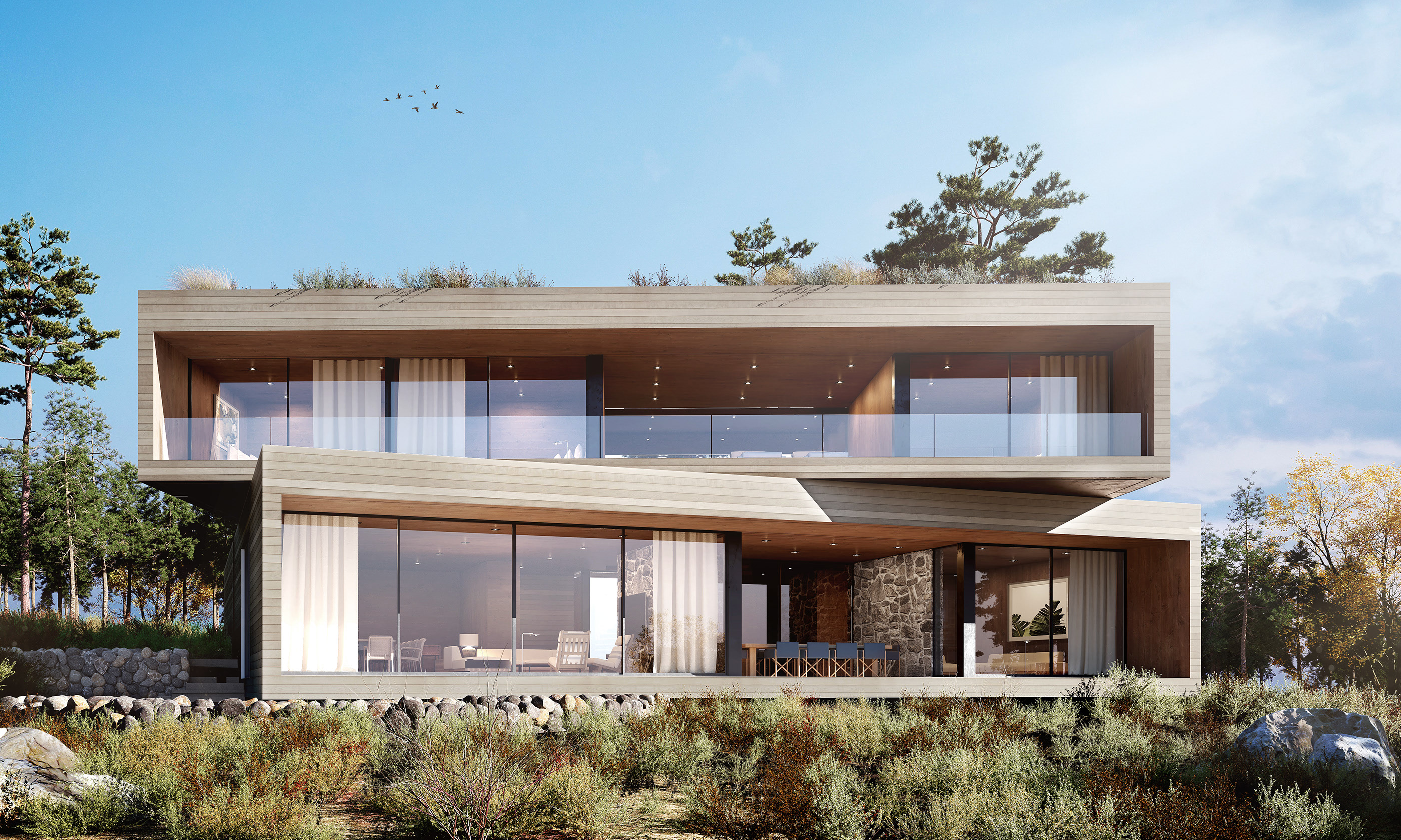 Powder Mountain house visualization. Cinema 4D + Corona-8