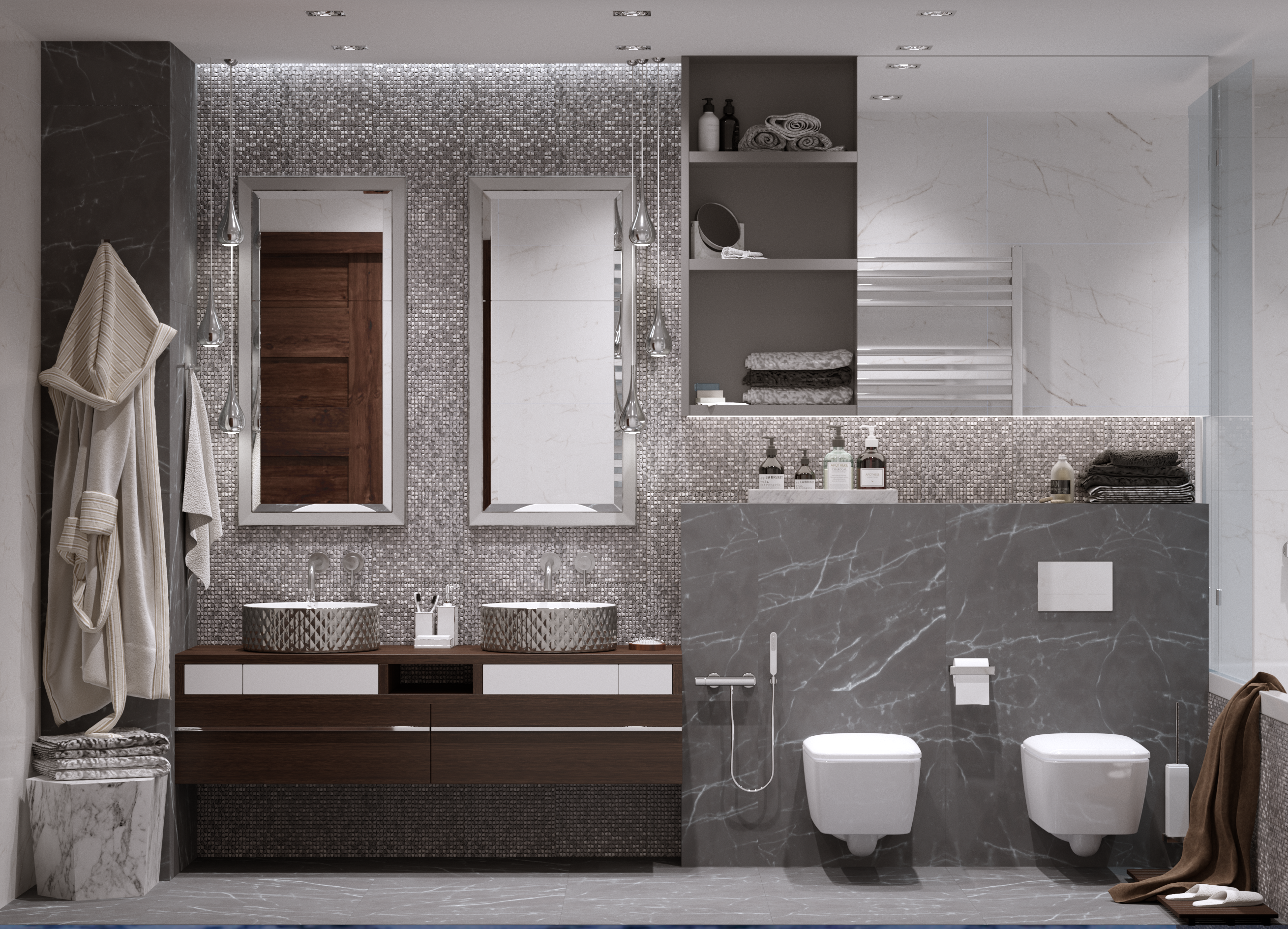 Komarovo 别墅二楼金、银大理石卫生间设计-7