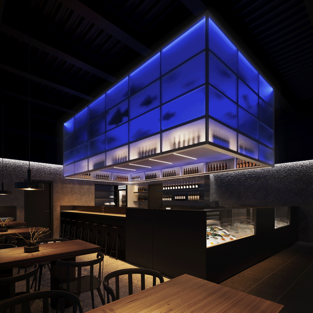 海洋美食餐厅设计 | 黑灰基调的现代海洋风-7