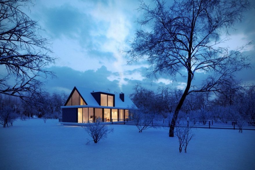 冬日森林中的现代家园-3