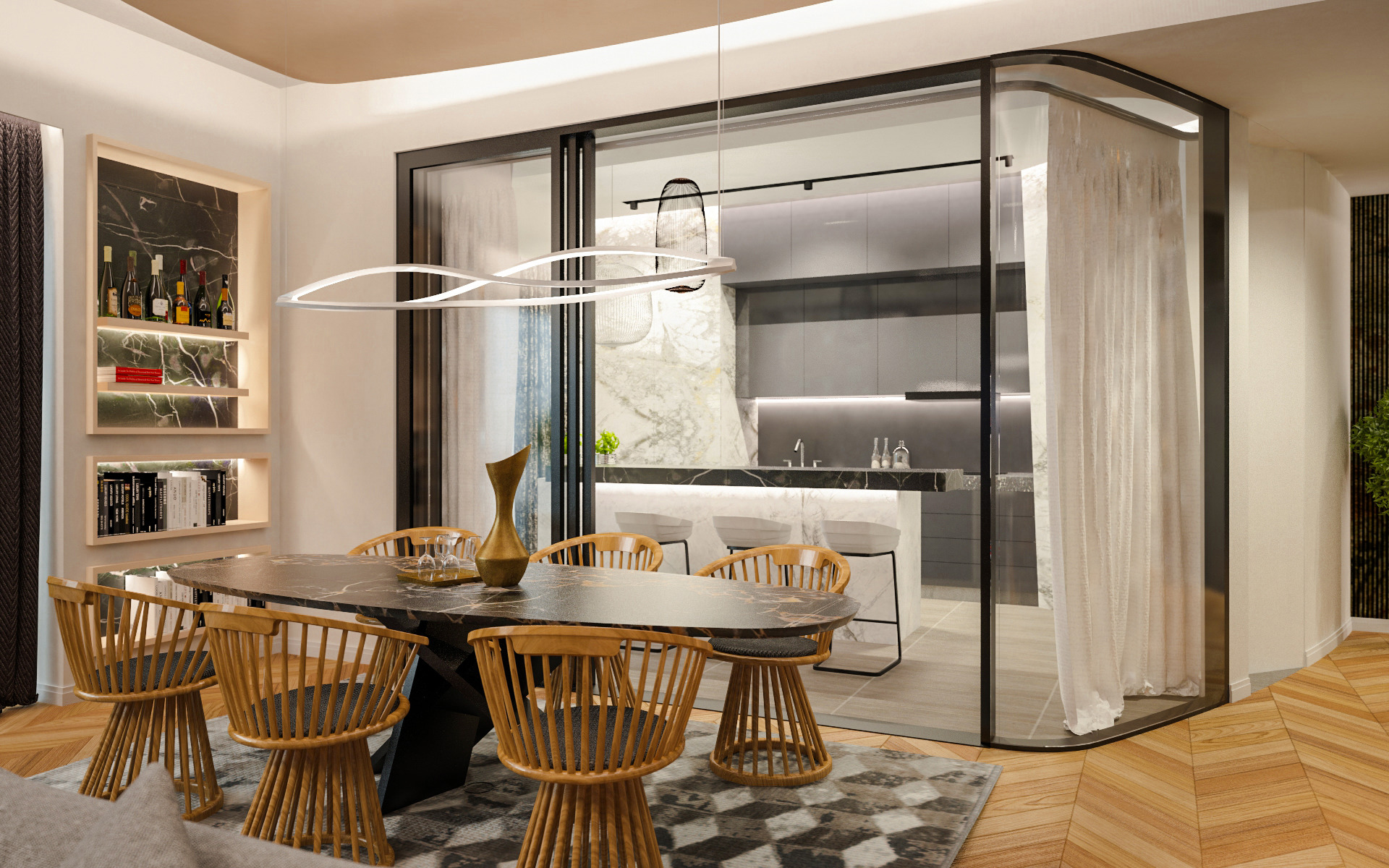 曲线家居空间，打造柔和层次感-3