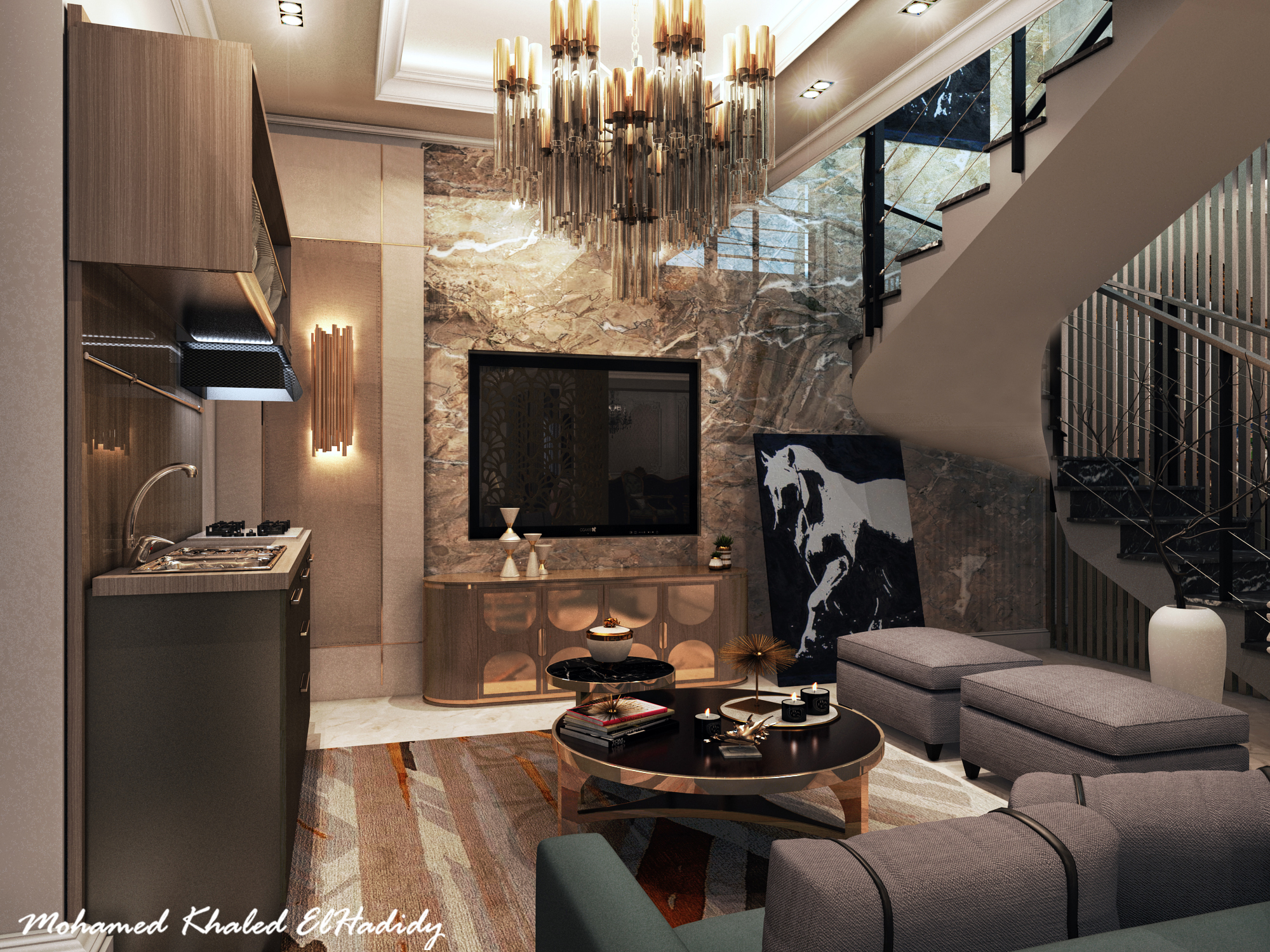 新开罗 110 平米私人别墅接待室设计-3