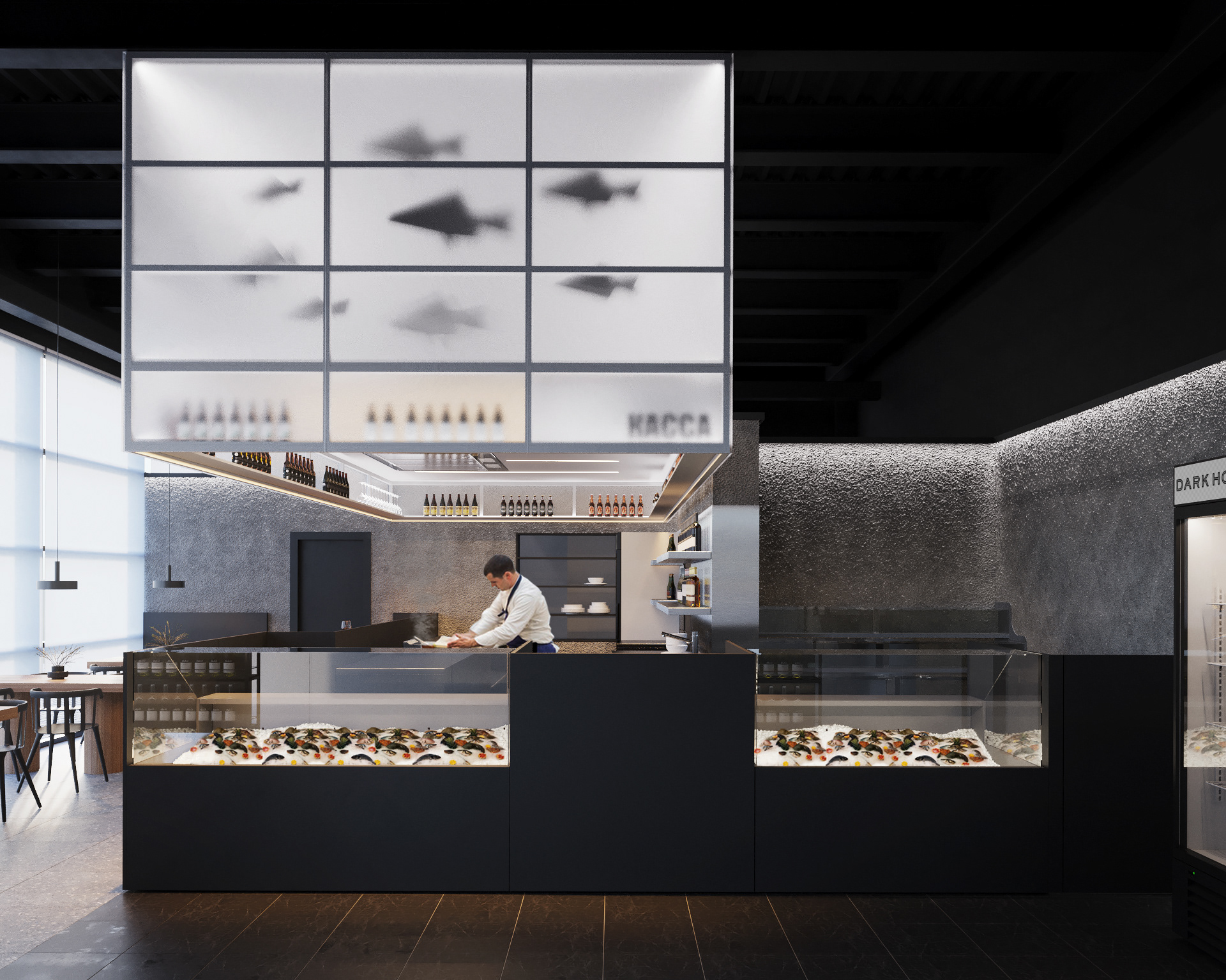 海洋美食餐厅设计 | 黑灰基调的现代海洋风-2