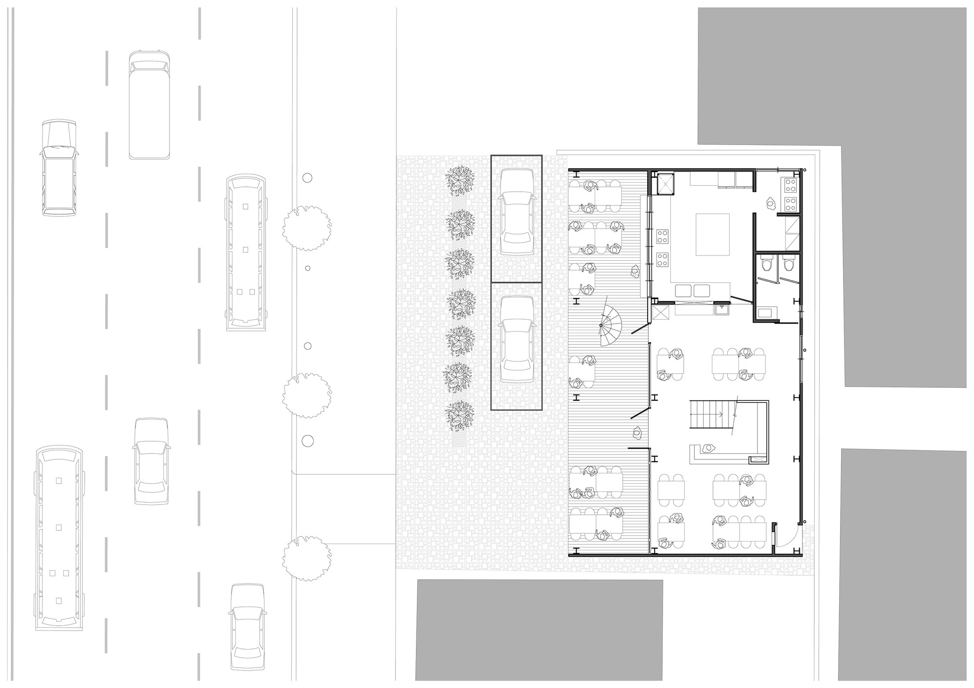韩国仁川“森林的房子”餐厅,绿色百叶窗创造自然立面-14