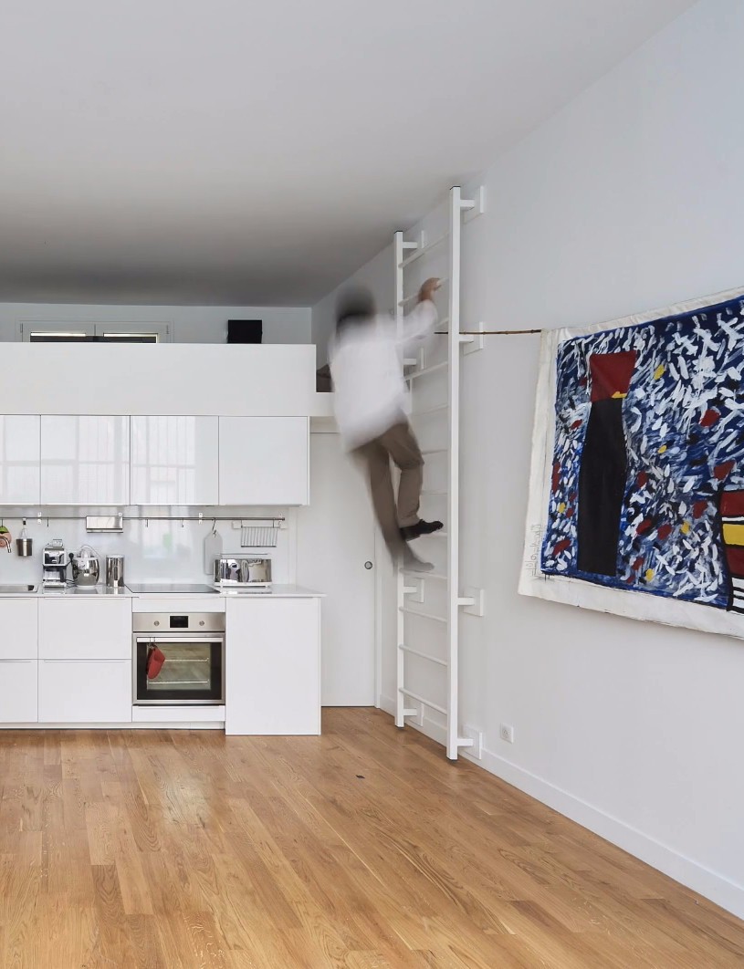 巴黎 30㎡小宅,拱形储物柜打造宽敞空间-34