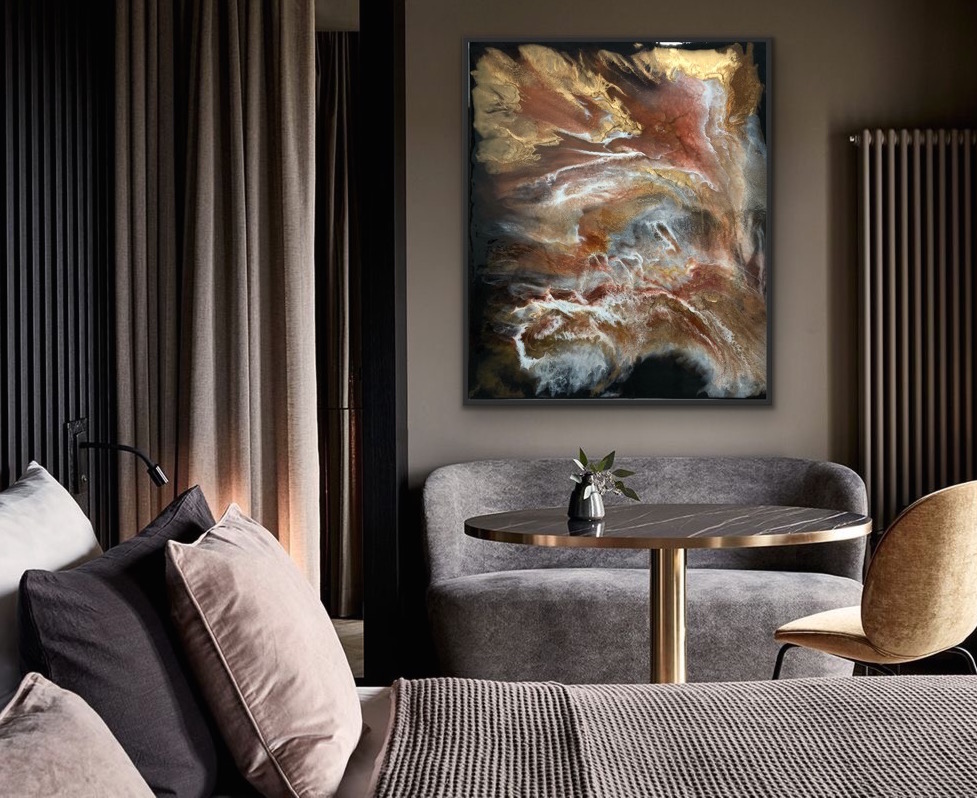 金波荡漾，华贵尽显——黄金黑抽象画装饰室内设计-0