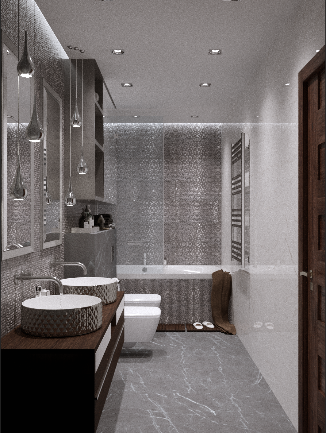 Komarovo 别墅二楼金、银大理石卫生间设计-6