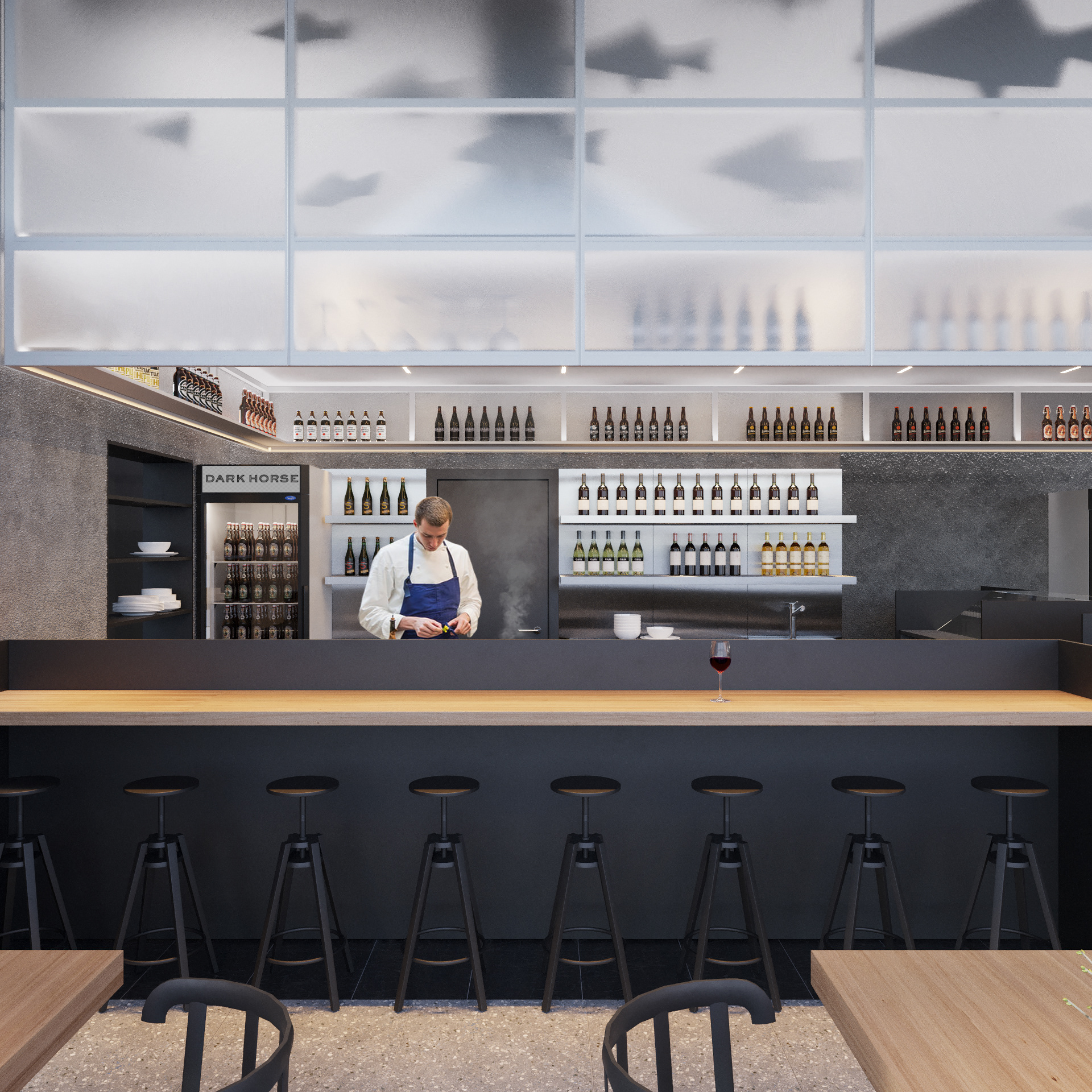 海洋美食餐厅设计 | 黑灰基调的现代海洋风-4