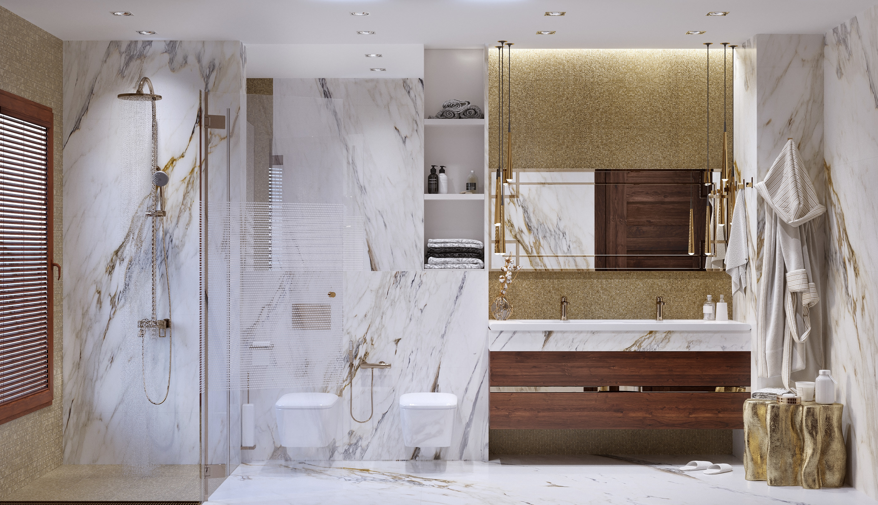 Komarovo 别墅二楼金、银大理石卫生间设计-1